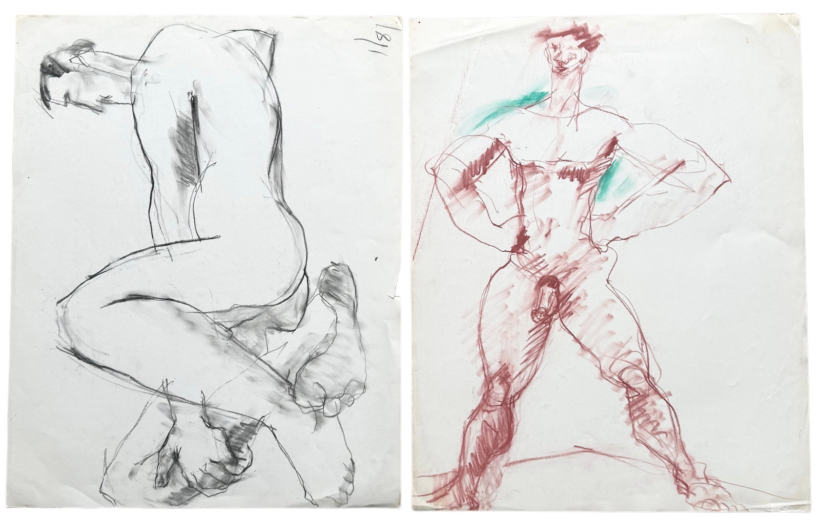 LARRY KESSLER (b. 1925, Florida) Pair Of Male Nude Drawings, Florida Artist: Size 24 x 19 in