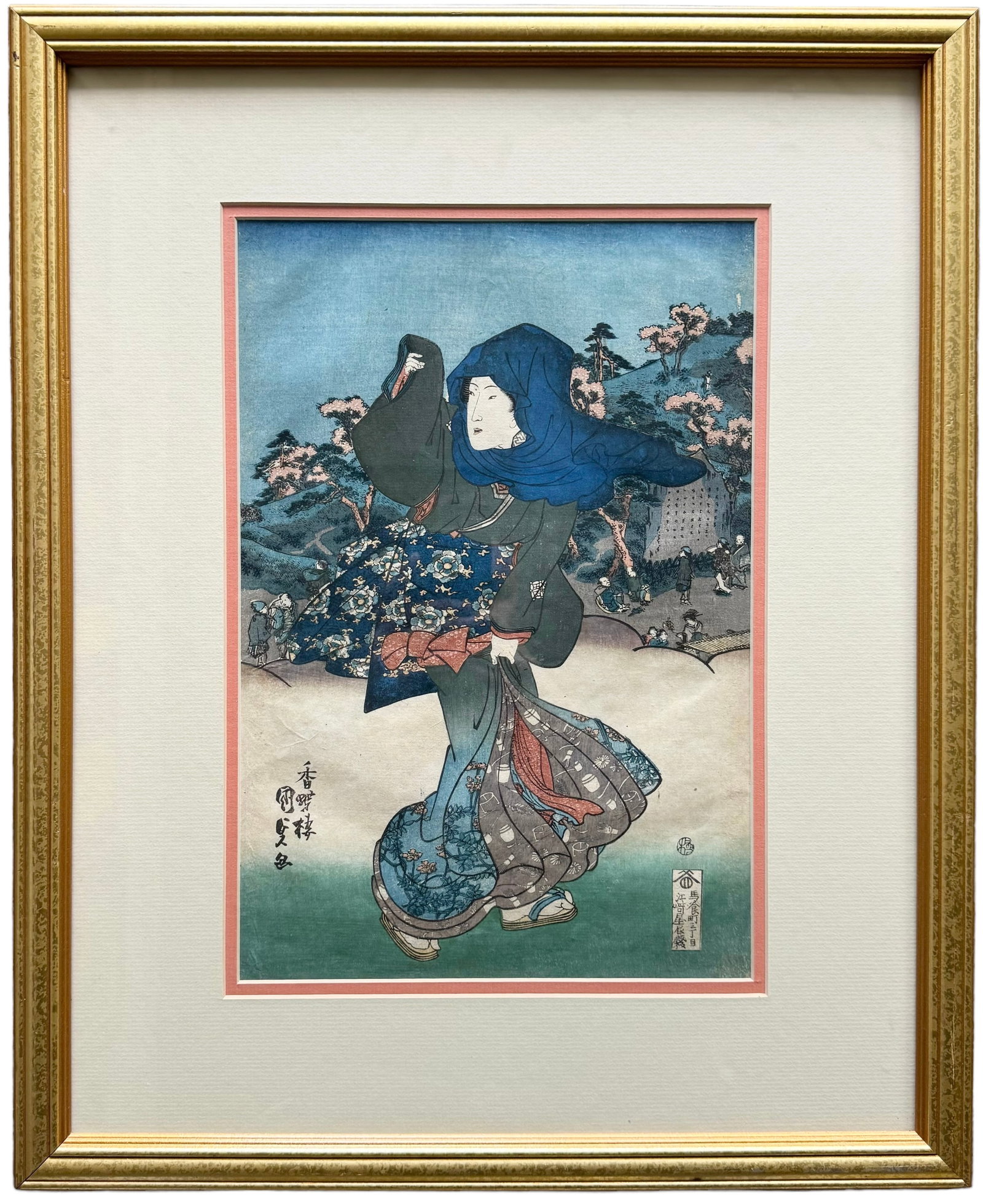 Utagawa Kunisada, Japanese Woodbock Print: 14 x 19 1/4 in, 17.5 x 21.5 in (framed)