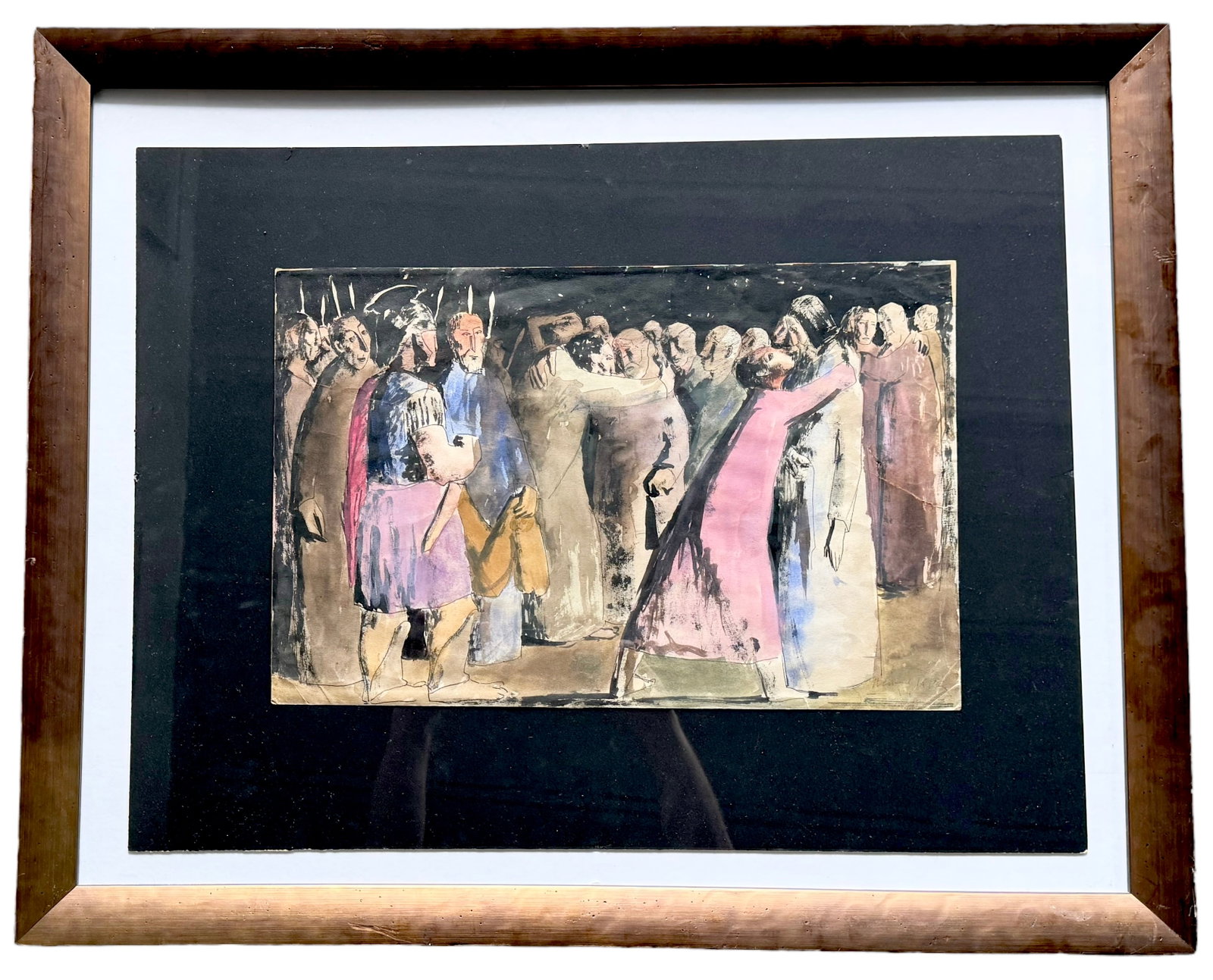 Modernist Ancient Greek Or Roman Motif Painting Painting Of Figures, Signed Illegibly: Watercolor on paper 31.5 x 25.5 in (framed)