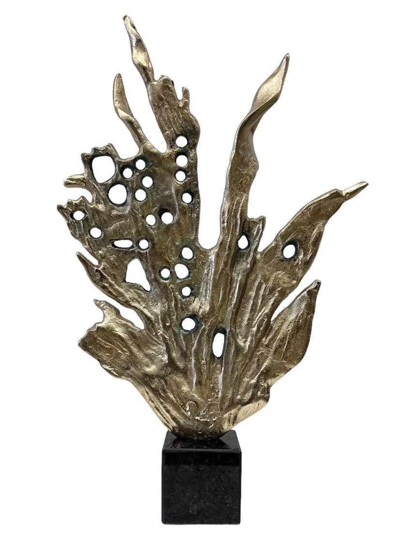 Contemporary Metal Seaweed Sculpture: 20 x 13 x 3 in