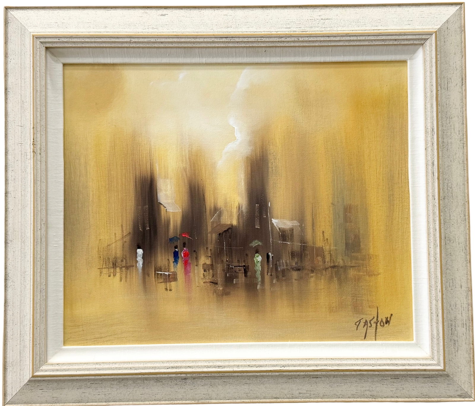 Vintage Cityscape Abstract Painting, Signed: Oil on canvas 26 x 22 in (framed)