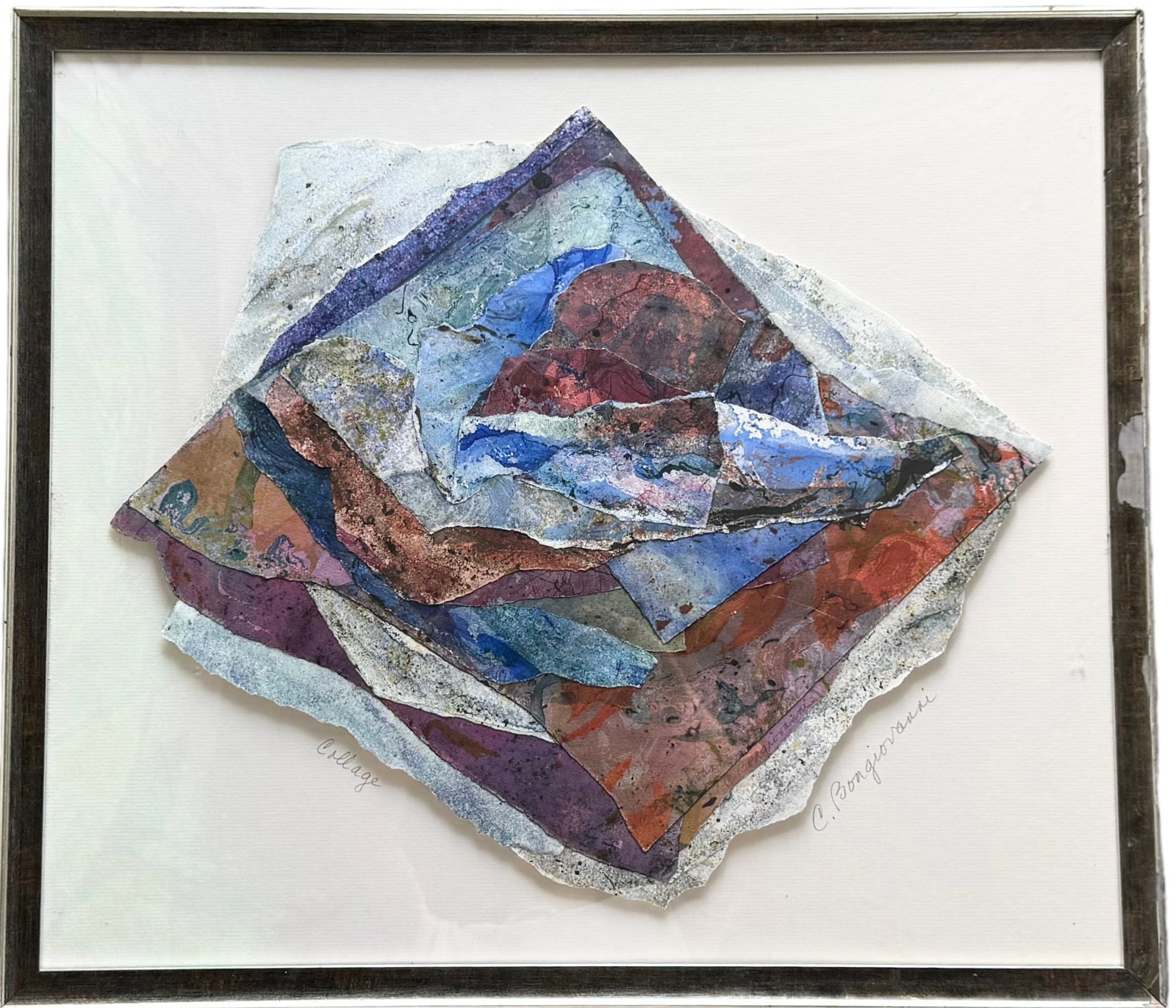 Vintage Italian School Abstract Collage, Signed: Mixed media 28 x 24.5 in