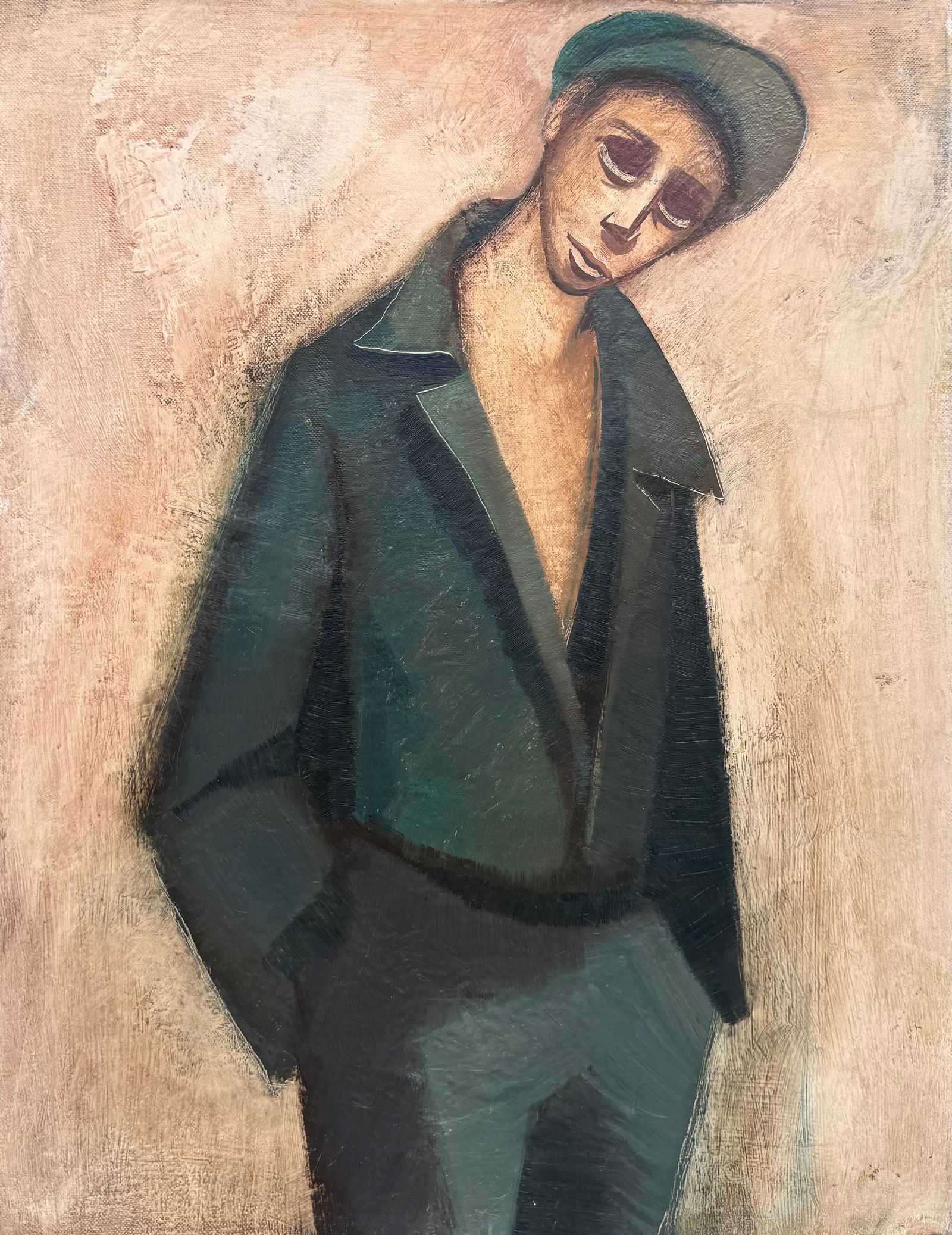 American School Early Modernist Portrait Of A Man, Artist Unknown (1 of 3)