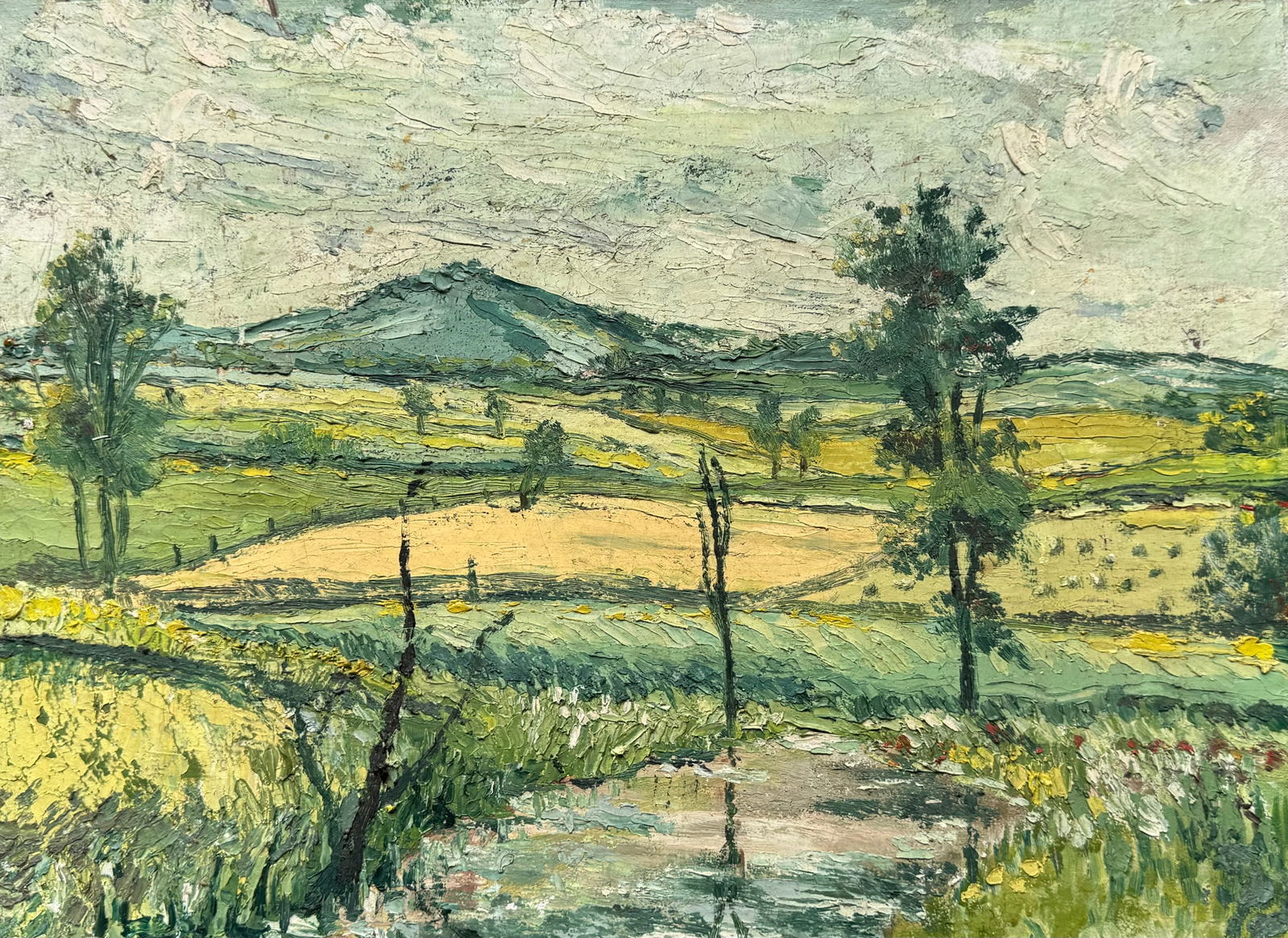 Antique European School Impressionist Landscape Of Wheat Fields, Unsigned (1 of 4)