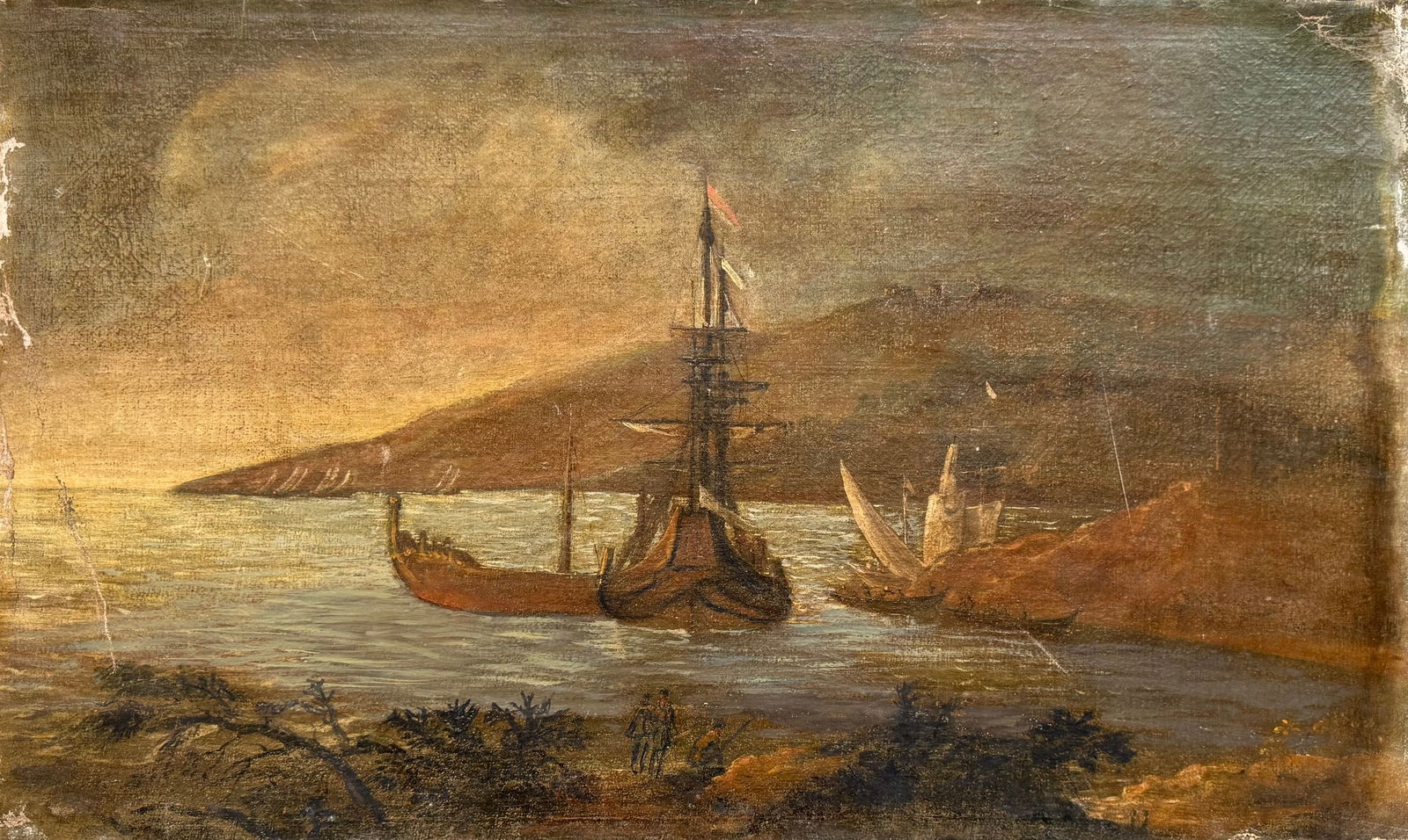Antique European Continental School Harbor Scene With Boats (1 of 8)