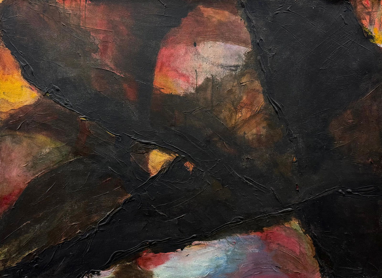 Large Mid-Century European School Abstract Expressionist Painting, Unsigned (1 of 3)