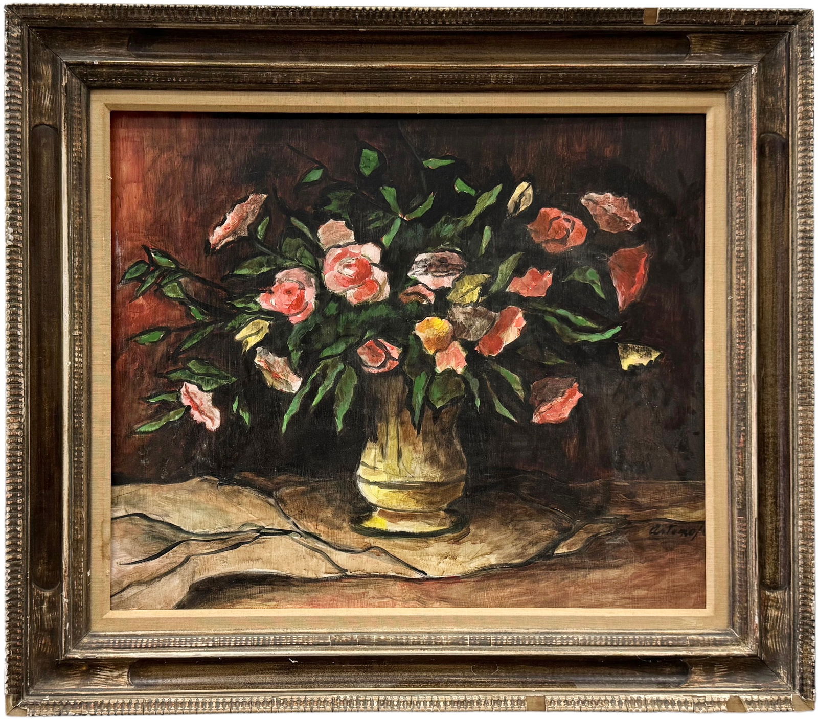 ANTONIO RODRIGUEZ ALVAREZ (1930-2017, Spain) Still Life, Newcomb Macklin Frame: Oil on board 25 x 21 in, 31.5 x 27.5 in (framed)
