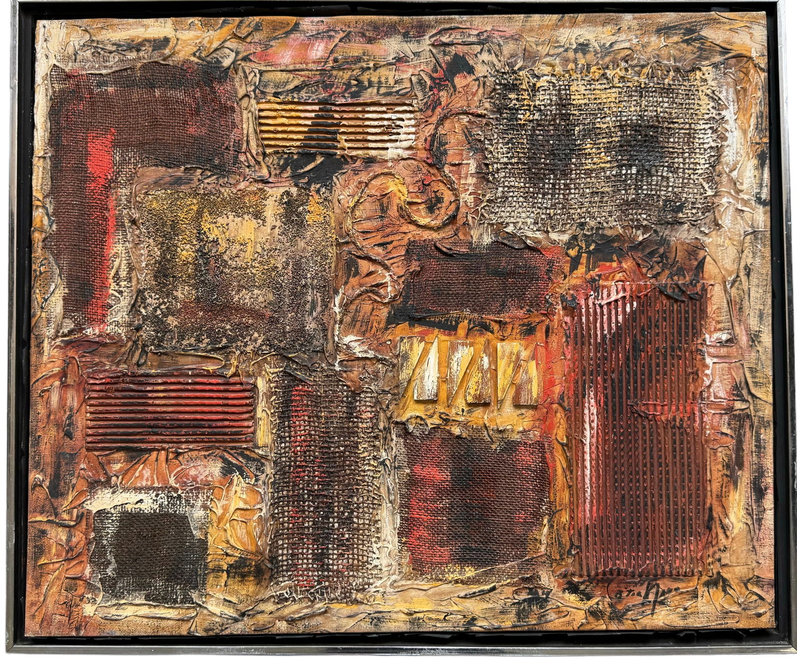 Mid-Century Modern Heavy Impasto Texturized Oil & Collage Painting, Signed (1 of 6)