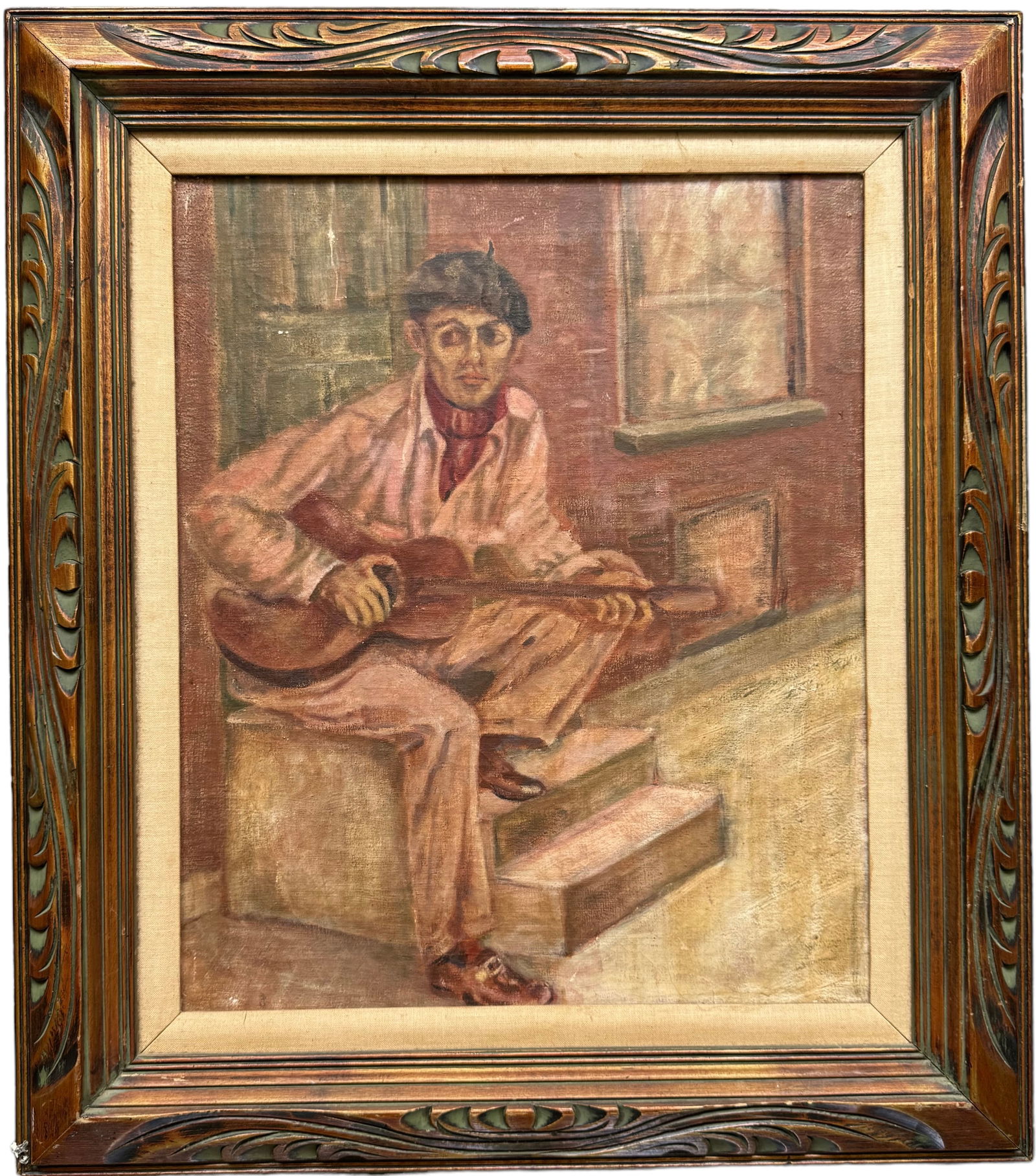 American School 1930's WPA Era Street Musician Playing Guitar, Unsigned (1 of 3)