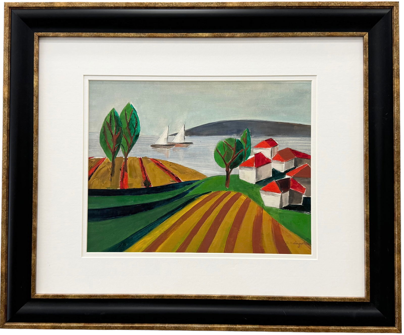 Modernist American School Harbor Scene Signed Weingarten (1 of 2)