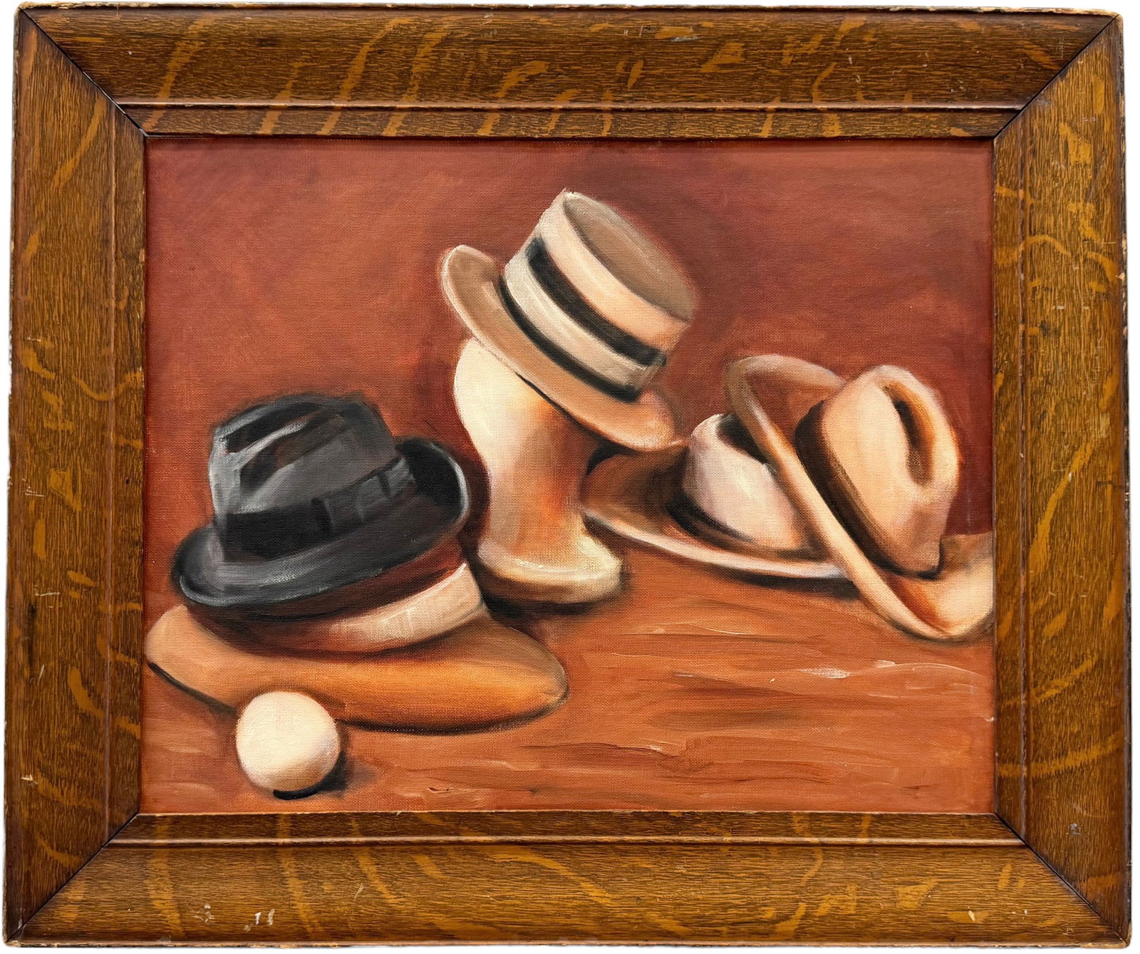 Nicely Framed American School Still Life Of Vintage Top Hats, Unsigned (1 of 2)