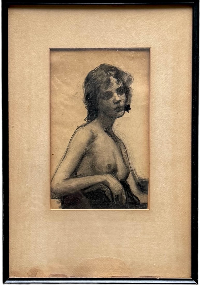 Early 20th Century Academic Nude Charcoal Drawing Of A Woman, Unsigned: Size 10 x 6 1/4 in, 18 x 12.5 in (framed)
