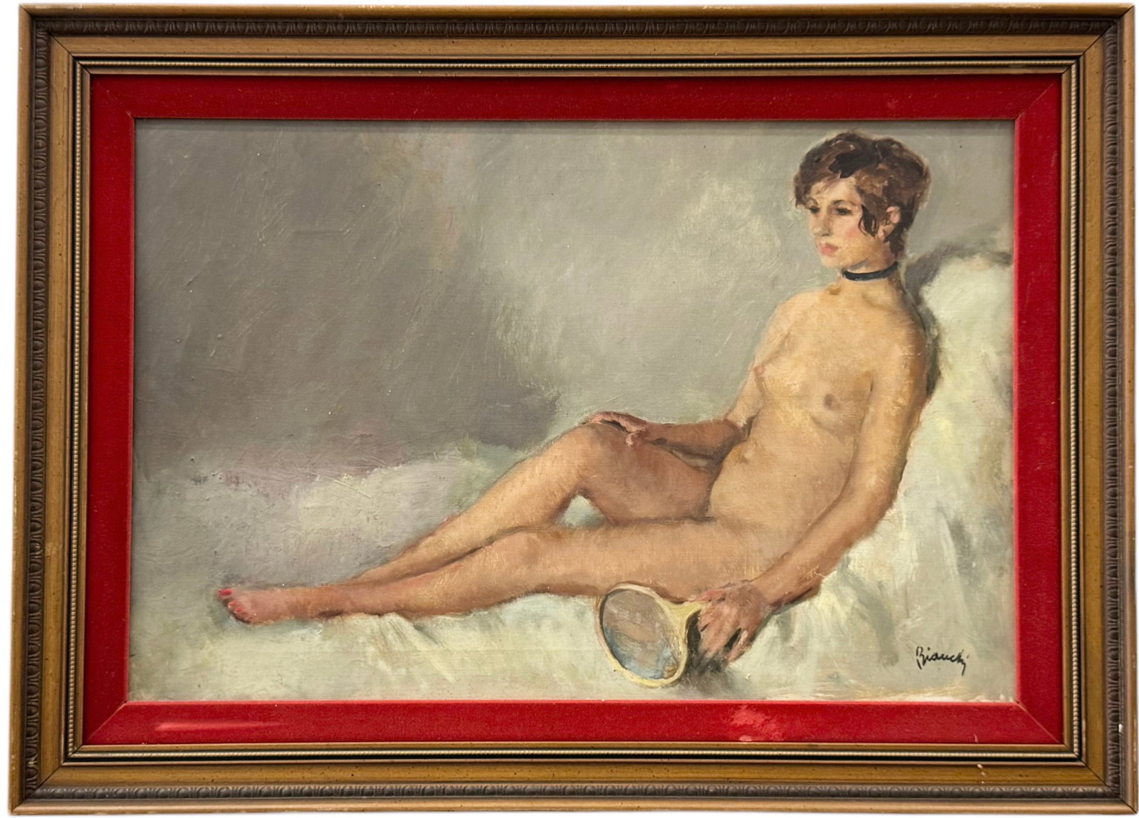 Alberto Bianchi (1882-1969, Italian) Nude Woman: Oil on canvas 24 x 16 in, 29 x 21 in (framed)