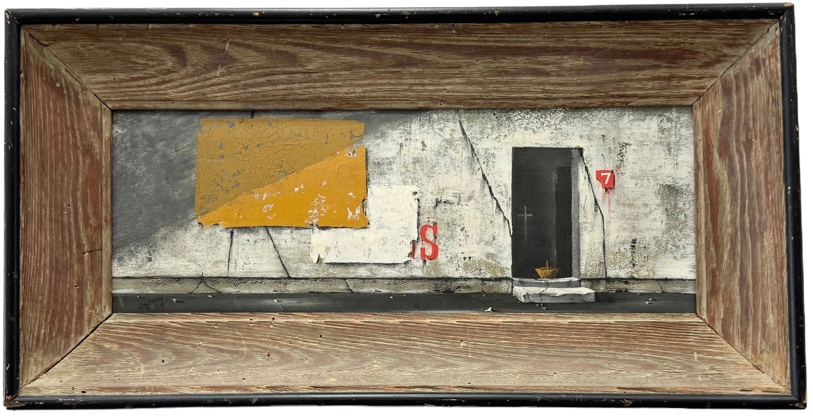 Mid-Century 1950's American School Trompe L'oeil Street Scene, Signed (1 of 5)