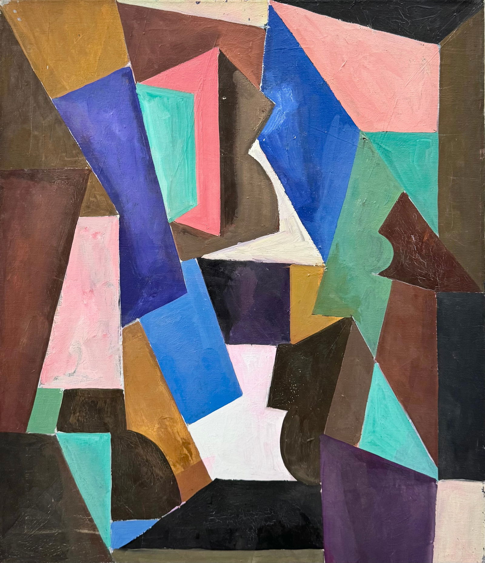 American School Cubist Constructivist Abstract Painting, Unsigned (1 of 2)