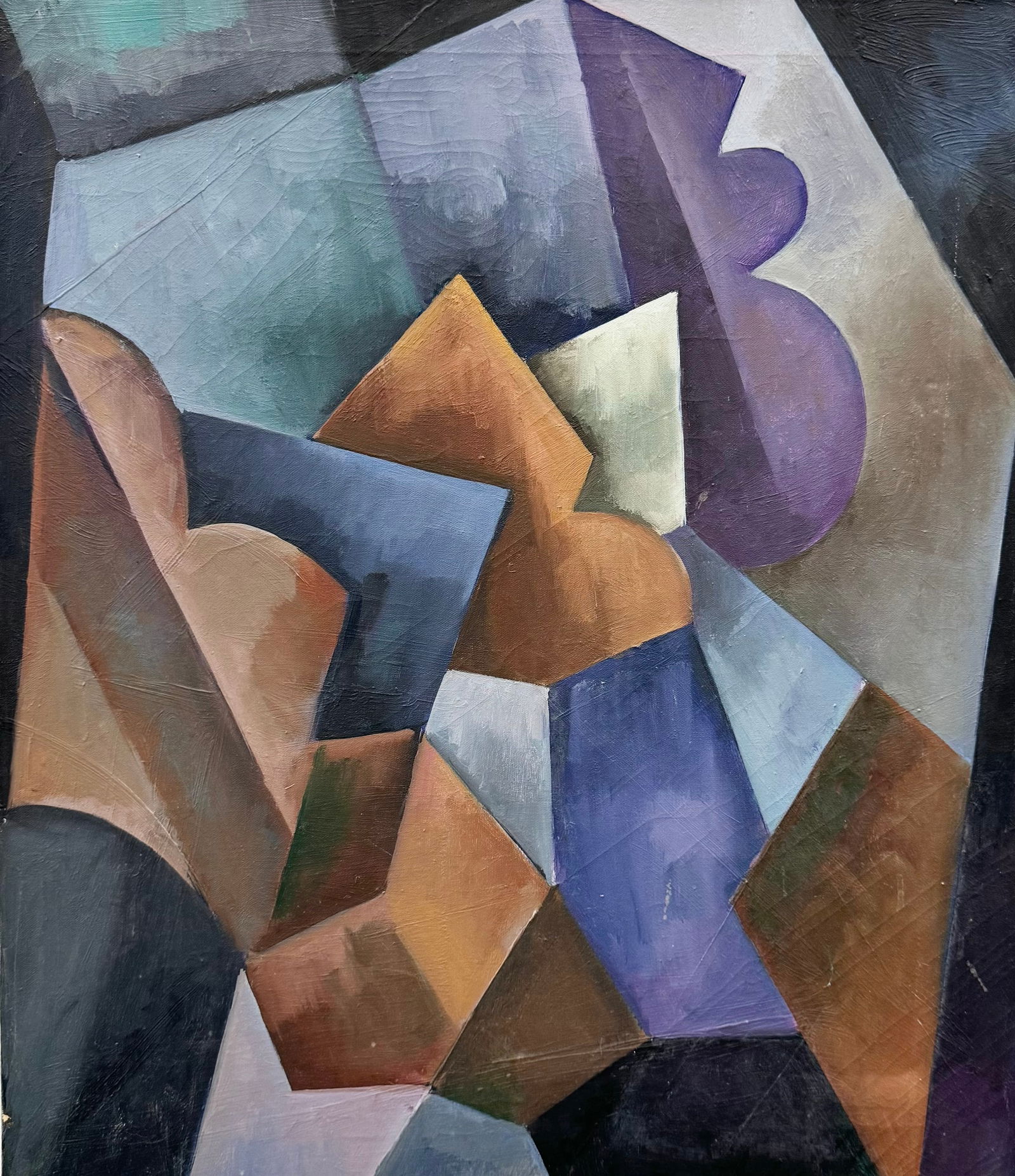 American School Cubist Constructivist Abstract Painting, Unsigned (1 of 2)