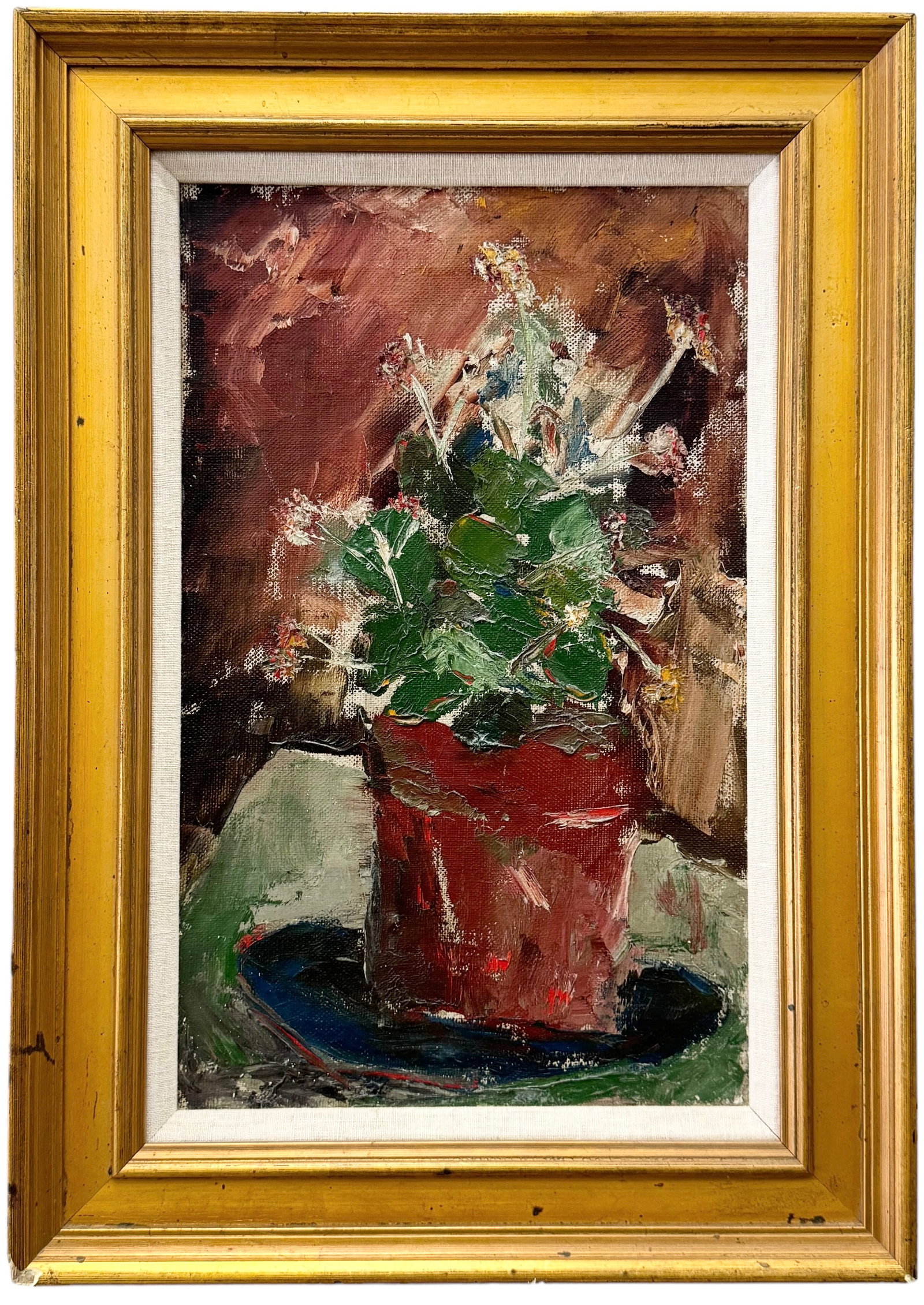 Early 20th Century American School Modernist Still Life Of Flowers, Unsigned: Oil on canvas 16 x 10 in, 21 x 15 in (framed)
