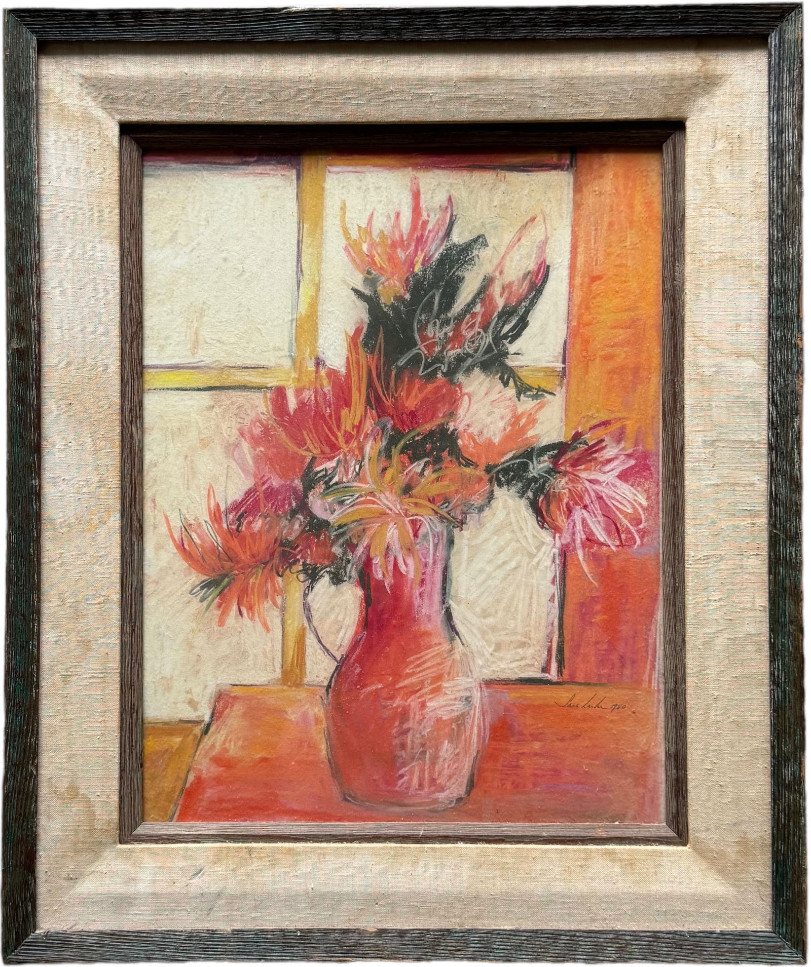 SARAH LUKE (20th c, American) Modernist Still Life Of Flowers, Pastel (1 of 3)