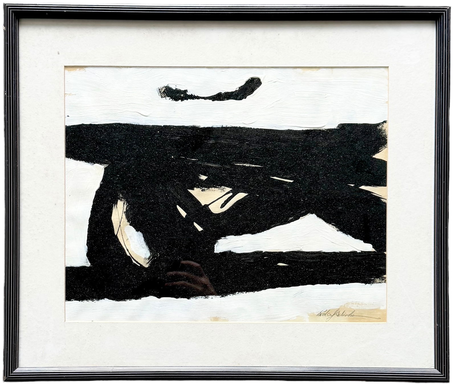 Mid-Century Black & White Abstract Expressionist Painting, Signed (1 of 3)