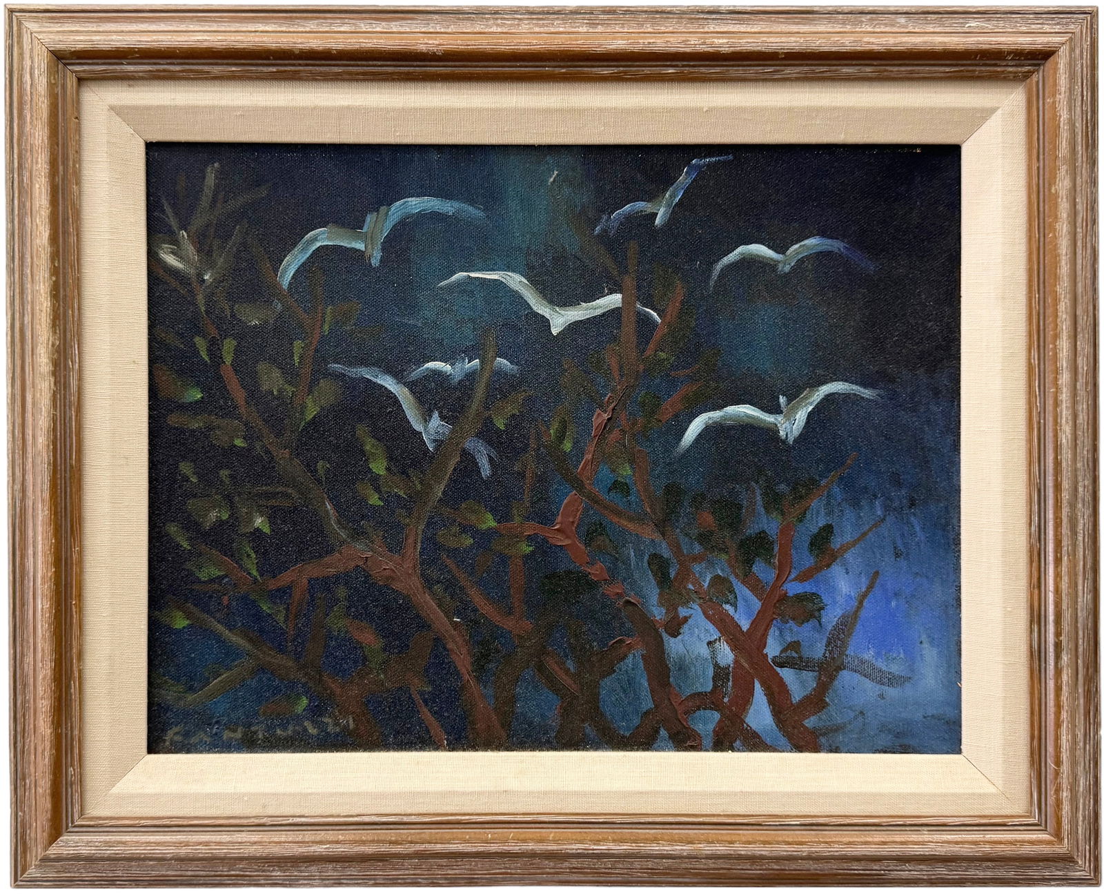 ELAINO FANTUZZI (1909-1987, Italian) Birds & Trees In Night Sky (1 of 3)