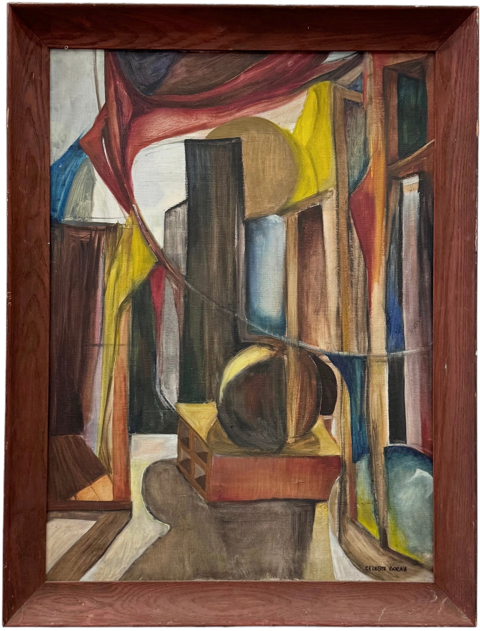 CELESTE BORAH (20th c, American) Mid-Century Modern Still Life: Oil on canvas 30 x 22 in, 33.5 x 25.5 in (framed)