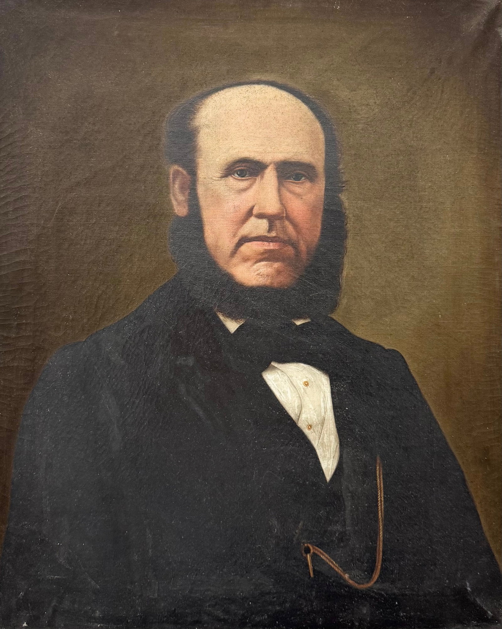 Antique American School Portrait Of A Gentleman: Oil on canvas 27 x 22 in