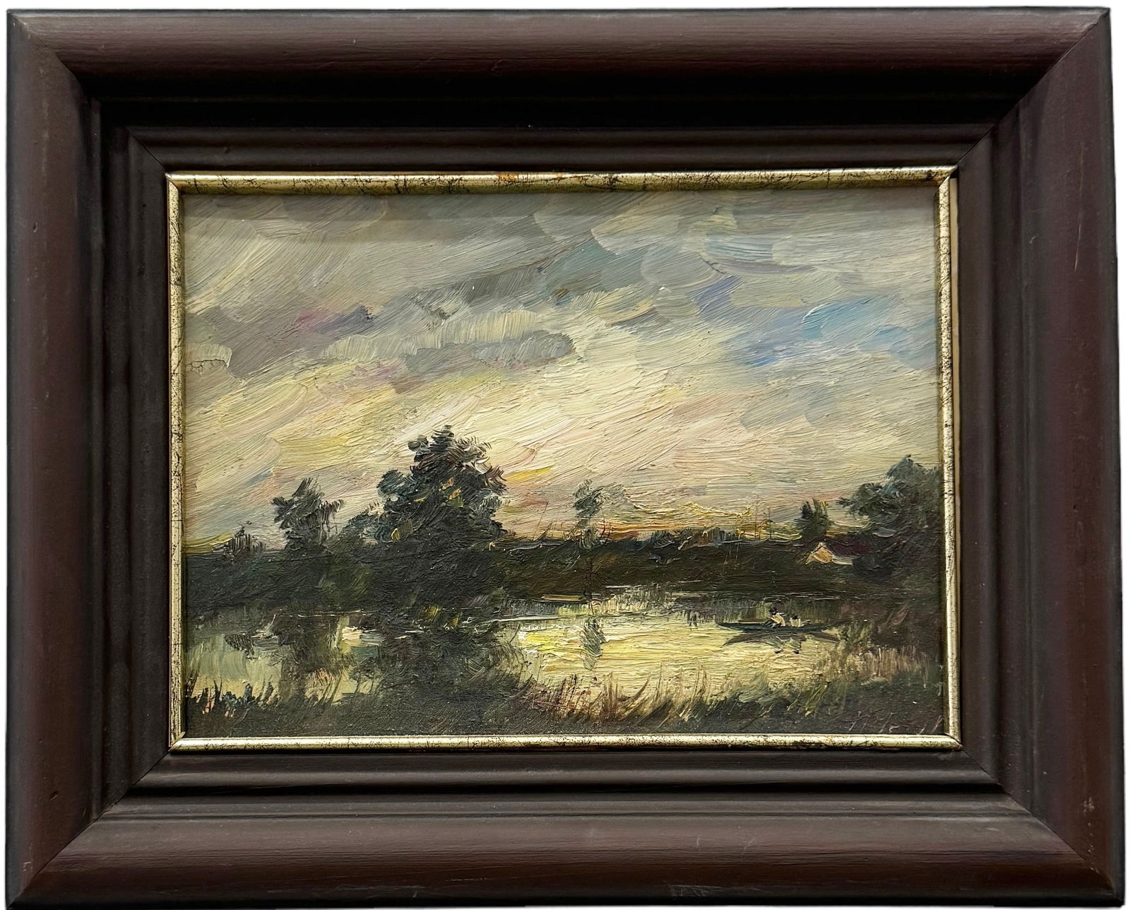 Russian School Impressionist Tonalist Lake Landscape Painting, Signed (1 of 3)