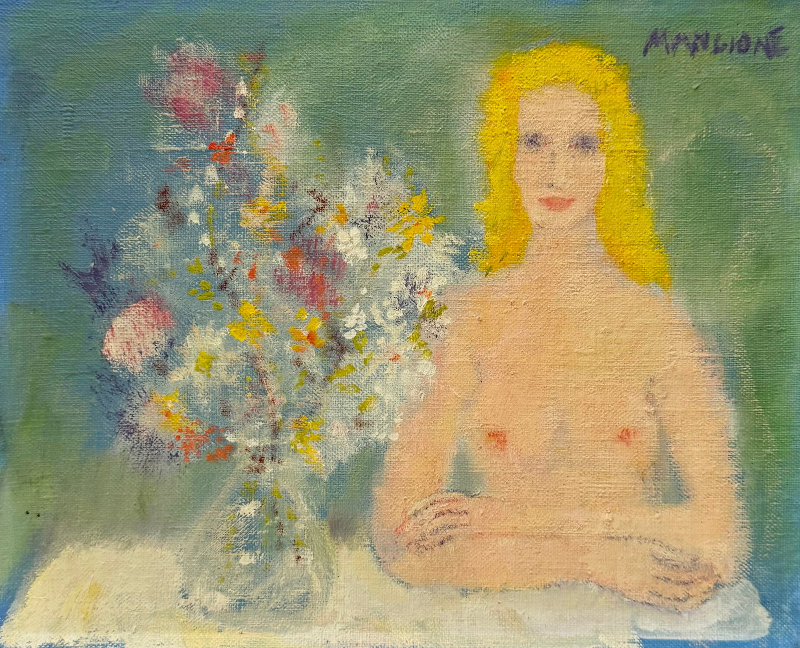 PATRICIA MANGIONE (1915-2002, American) Nude, Pennsylvania Artist Newman Galleries: Oil on board 10 x 8 in