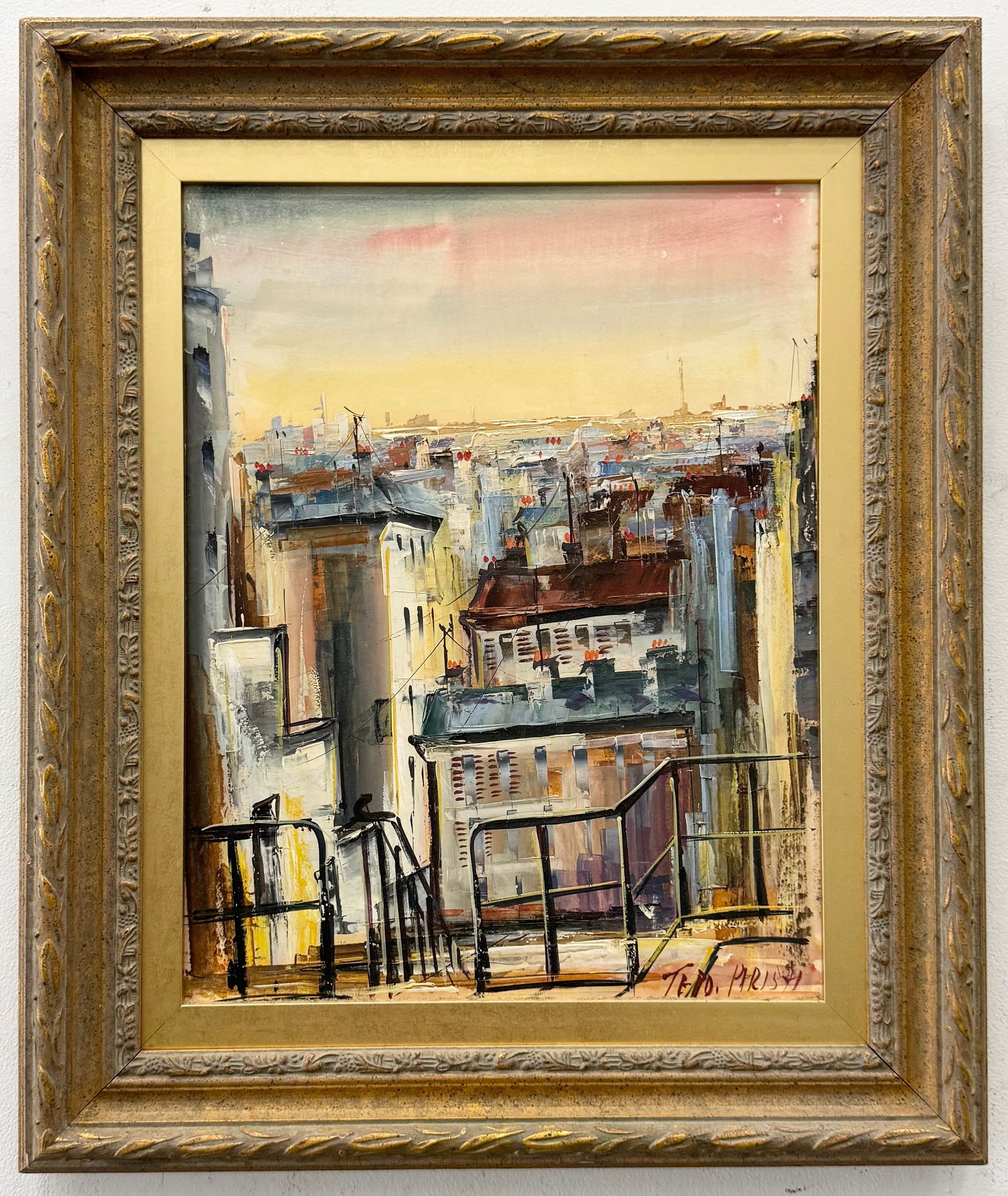Modernist Paris School City Scene Rooftops Paintings, Signed (1 of 3)