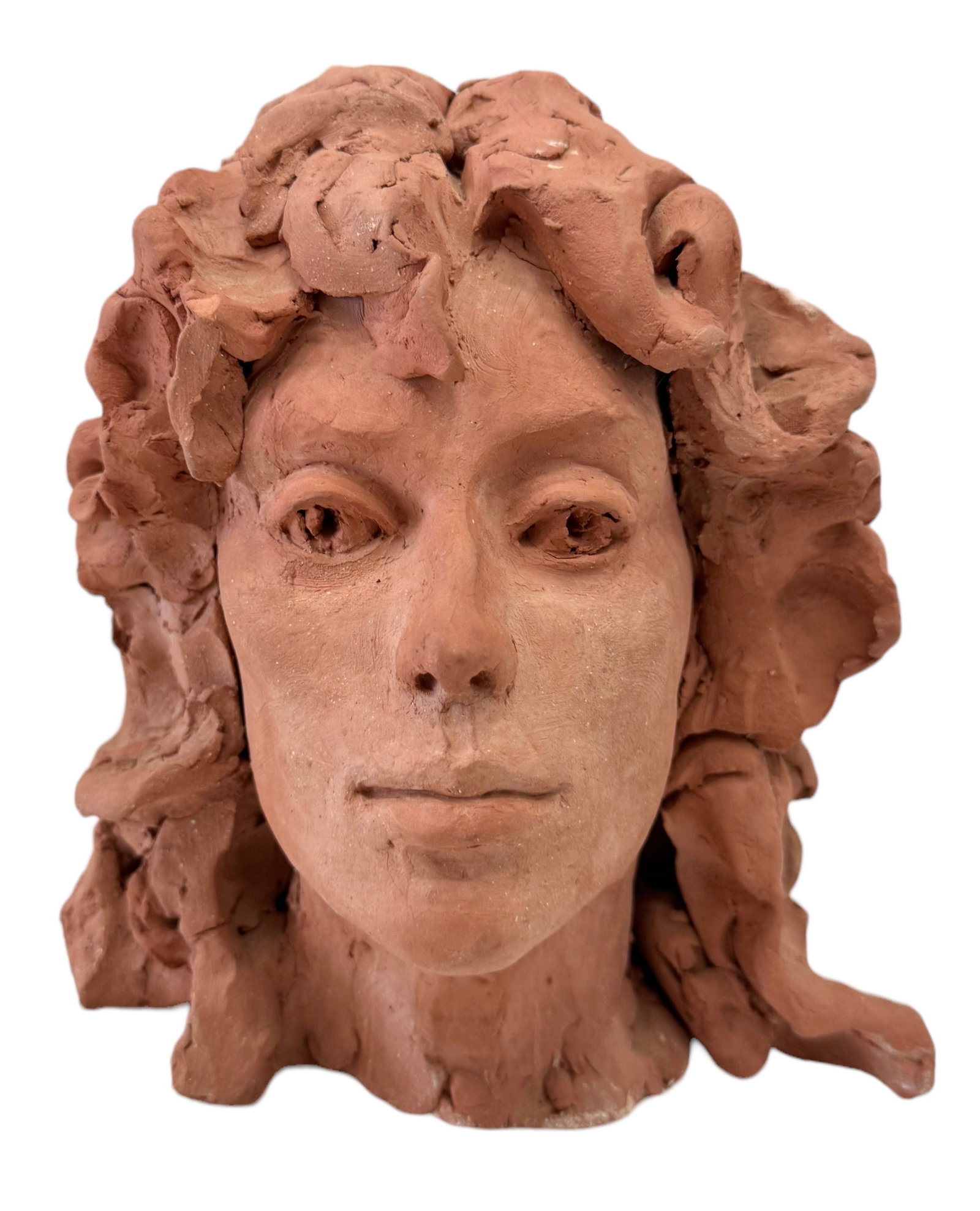 Vintage Terracotta Bust Sculpture Of A Woman: 9 x 7 x 7 in