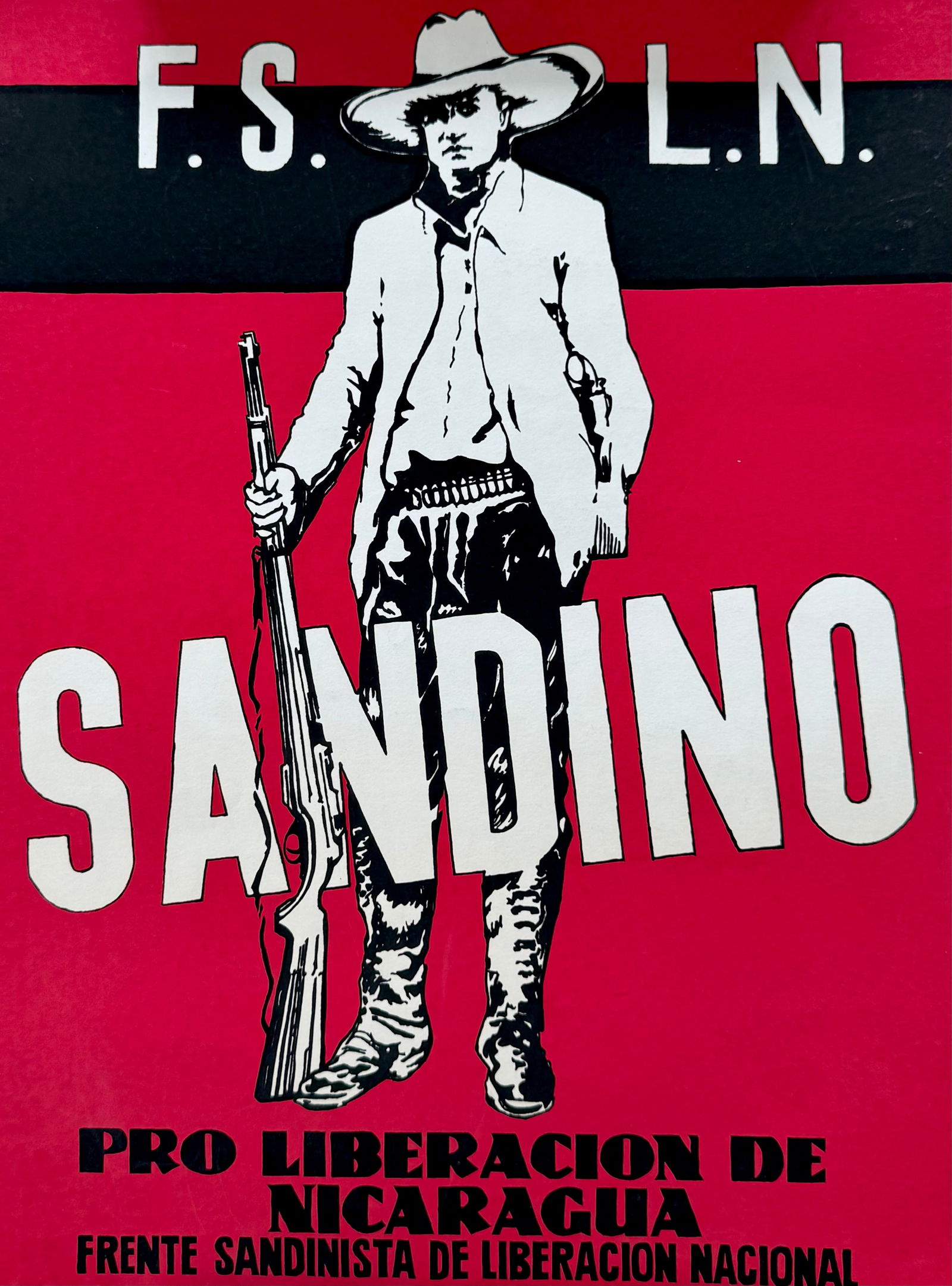 Vintage F.S.L.N. Sandino Pro Liberacion de Nicaragua Poster, La Raza Silkscreen (1 of 2)