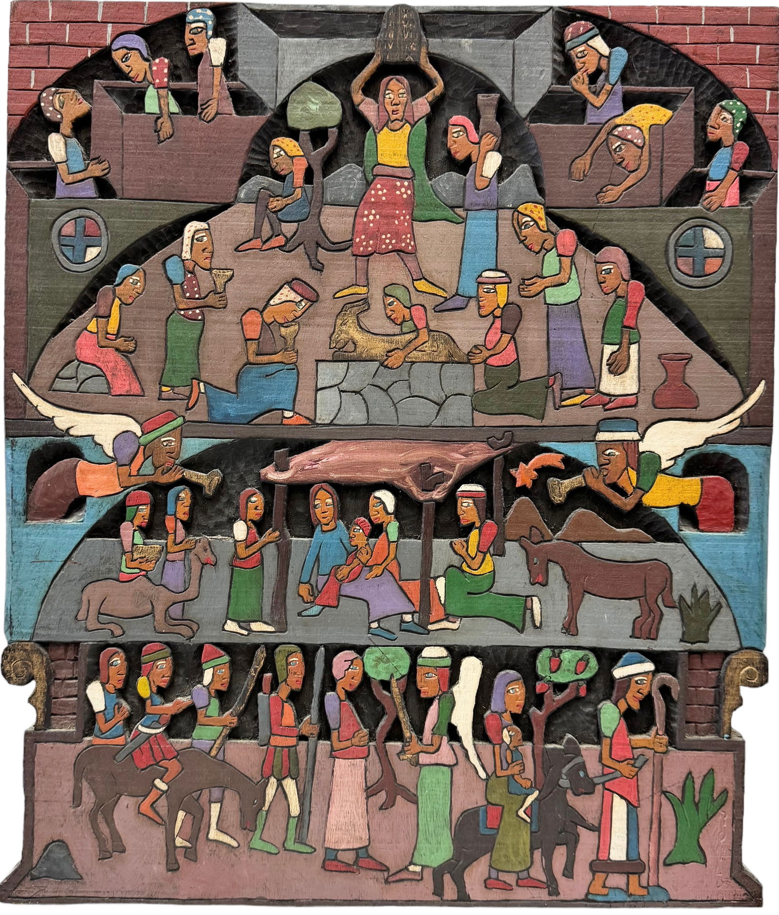 Romildo Brazilian Folk Art Inscribed Wood Relief Wall Sculpture (1 of 3)