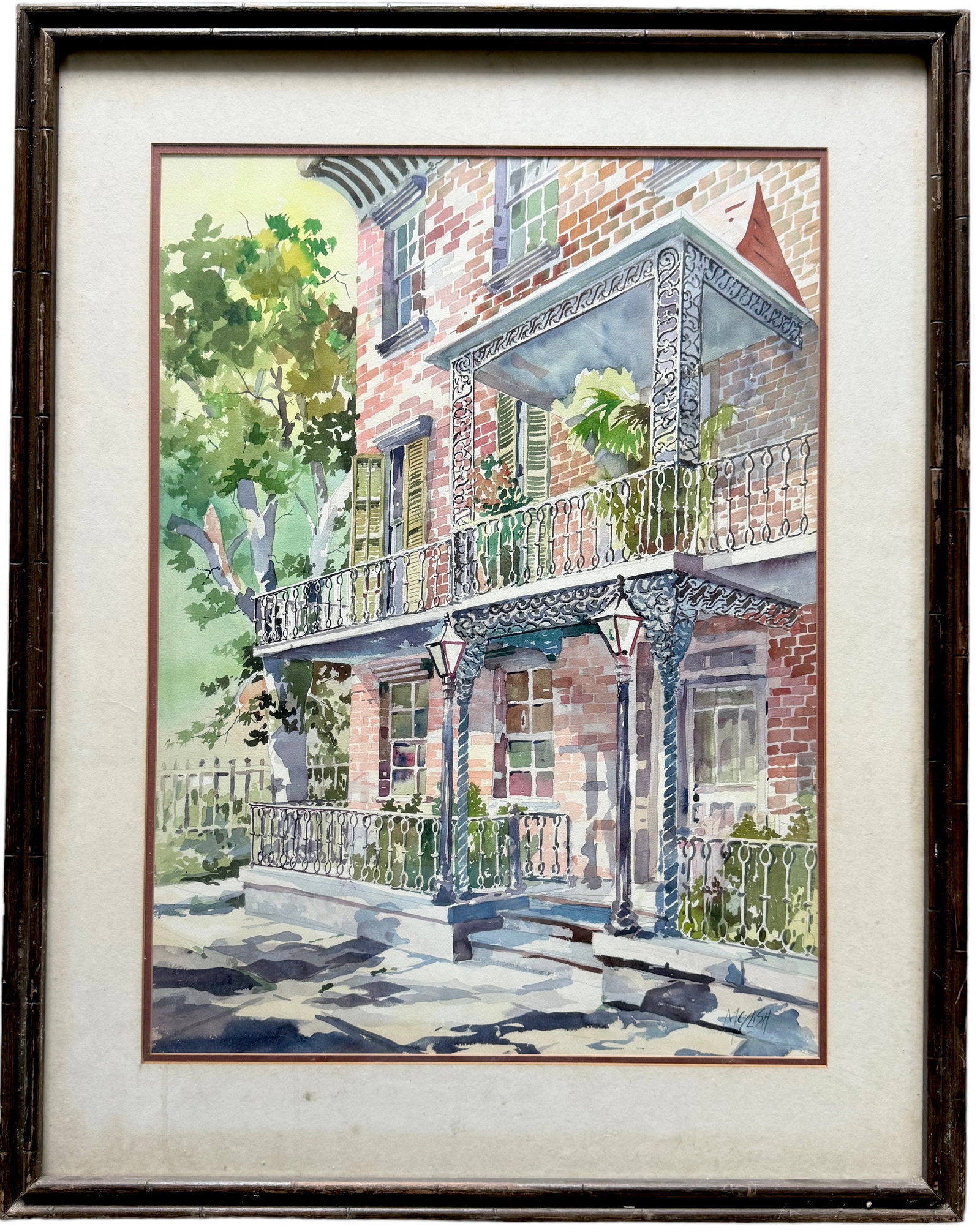 Jerry Franklin McClish (1920-2008, American) Charleston, South Carolina Street Scene: Watercolor on paper 28.5 x 21 in, 38 x 30 in (framed)