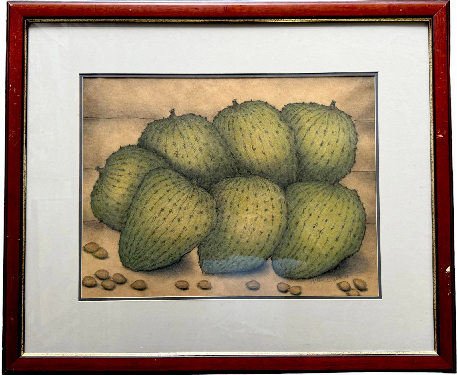 MINERVA BRIZUELA (1951-2021, Cuba) Still Life, Guanabanas: Watercolor on paper 22.5 x 17 in, 34 x 28.5 in (framed)