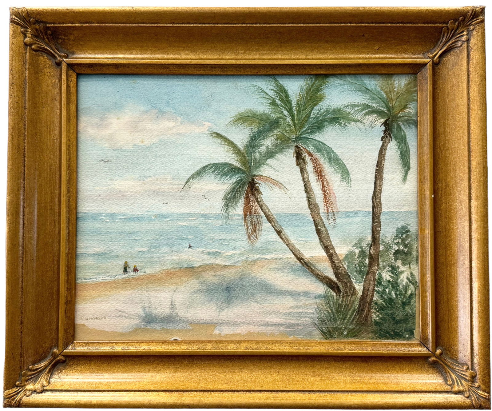 Vintage American School Tropical Florida Beach Landscape, Signed (1 of 3)
