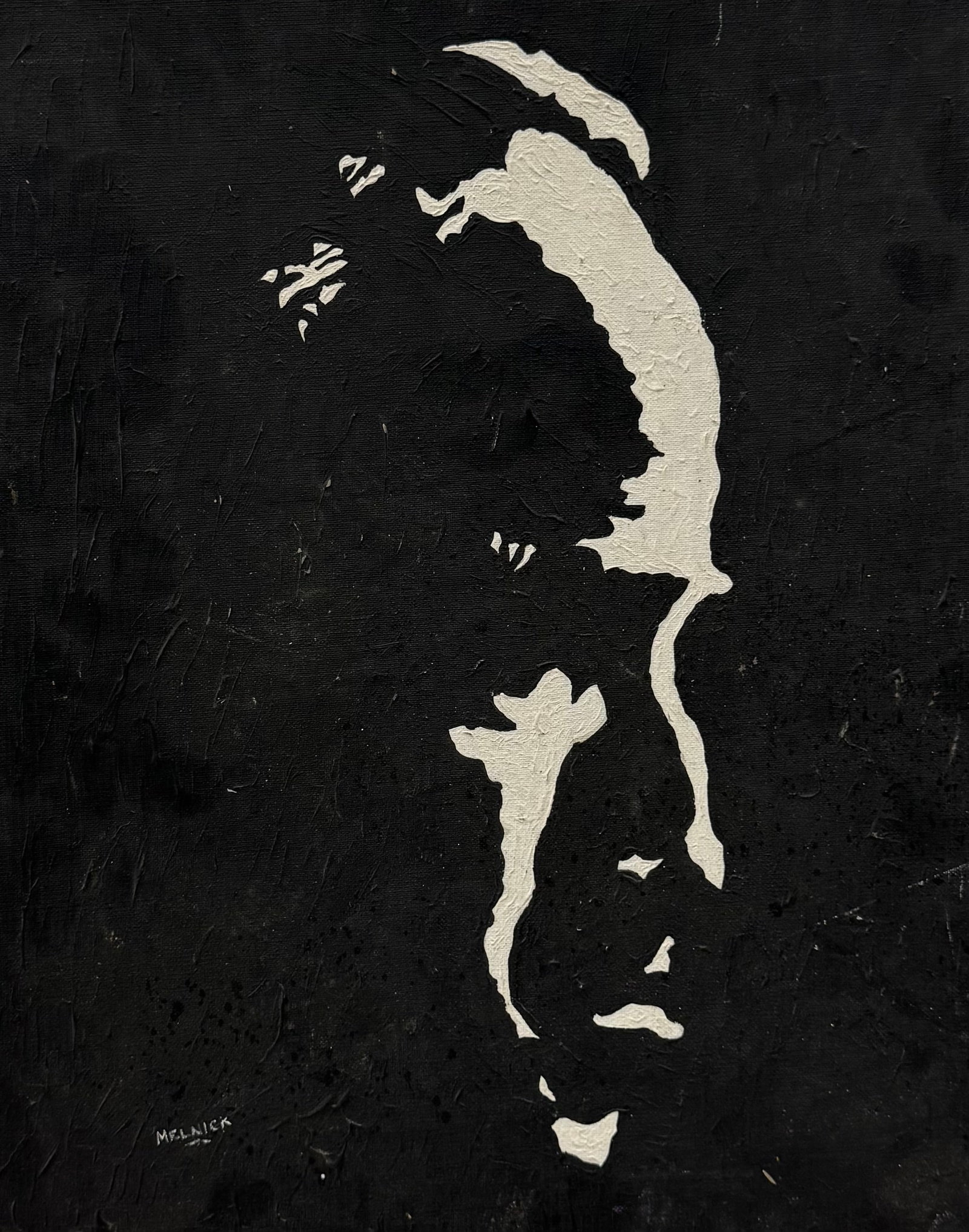 Vintage American School Black & White Silhouette Of Marlon Brando, Signed Pop Art: Oil on board 16 x 20 in