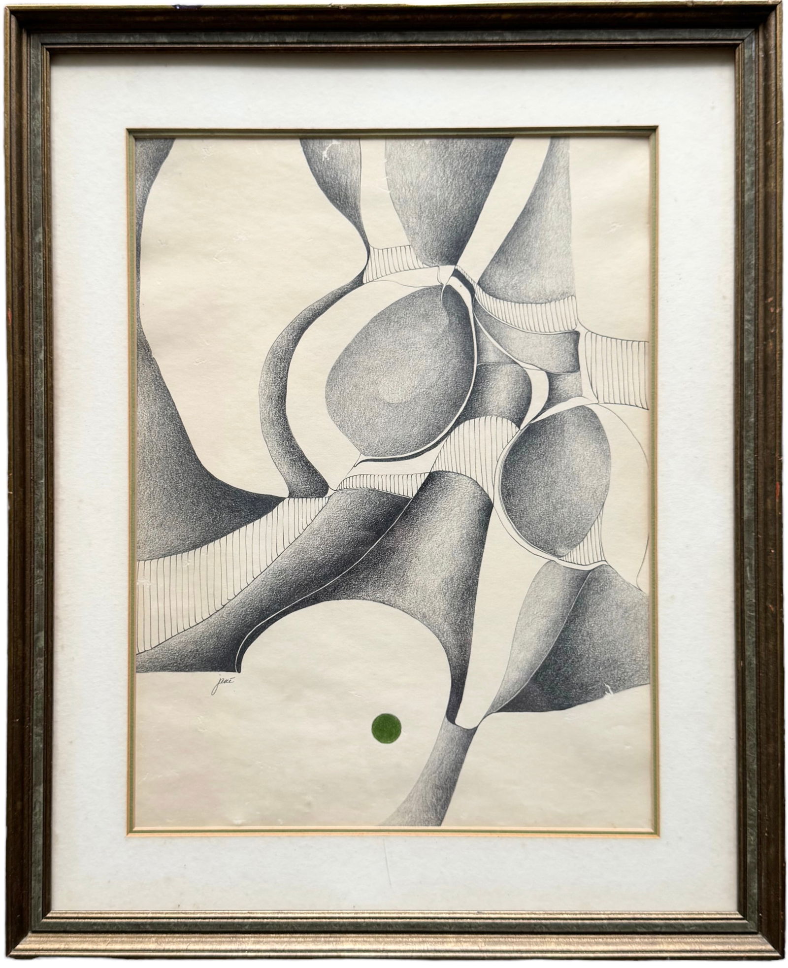Nicely Framed Mid-Century Biomorphic Abstract Graphite Drawing, Signed (1 of 3)