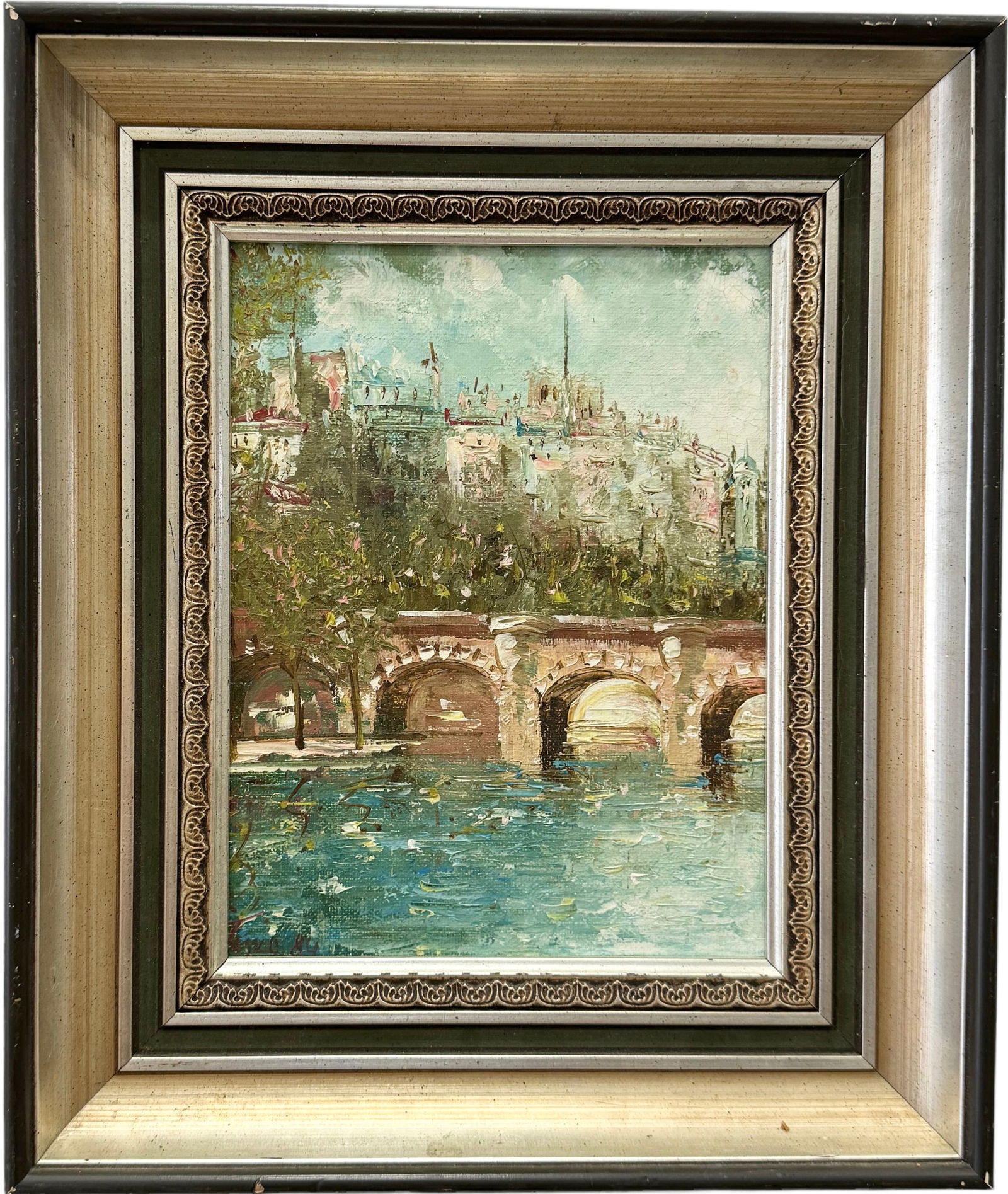 French School Impressionist Paris Scene River Seine, Signed (1 of 3)
