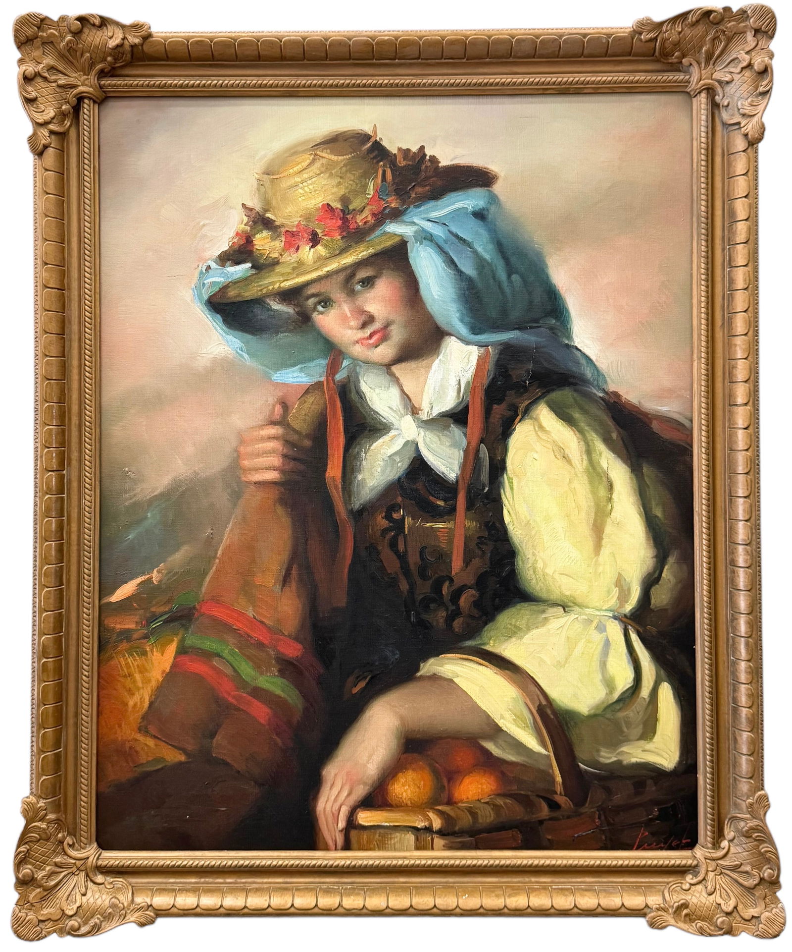 Large Italian School Genre Portrait Of A Tyrolean Woman, Signed Illegibly Nice Frame (1 of 5)