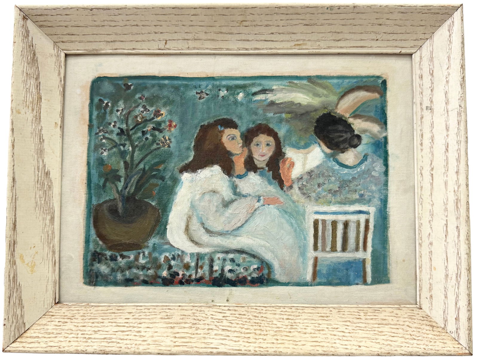 American School Modernist Interior Scene With Figures Signed Verso (1 of 3)