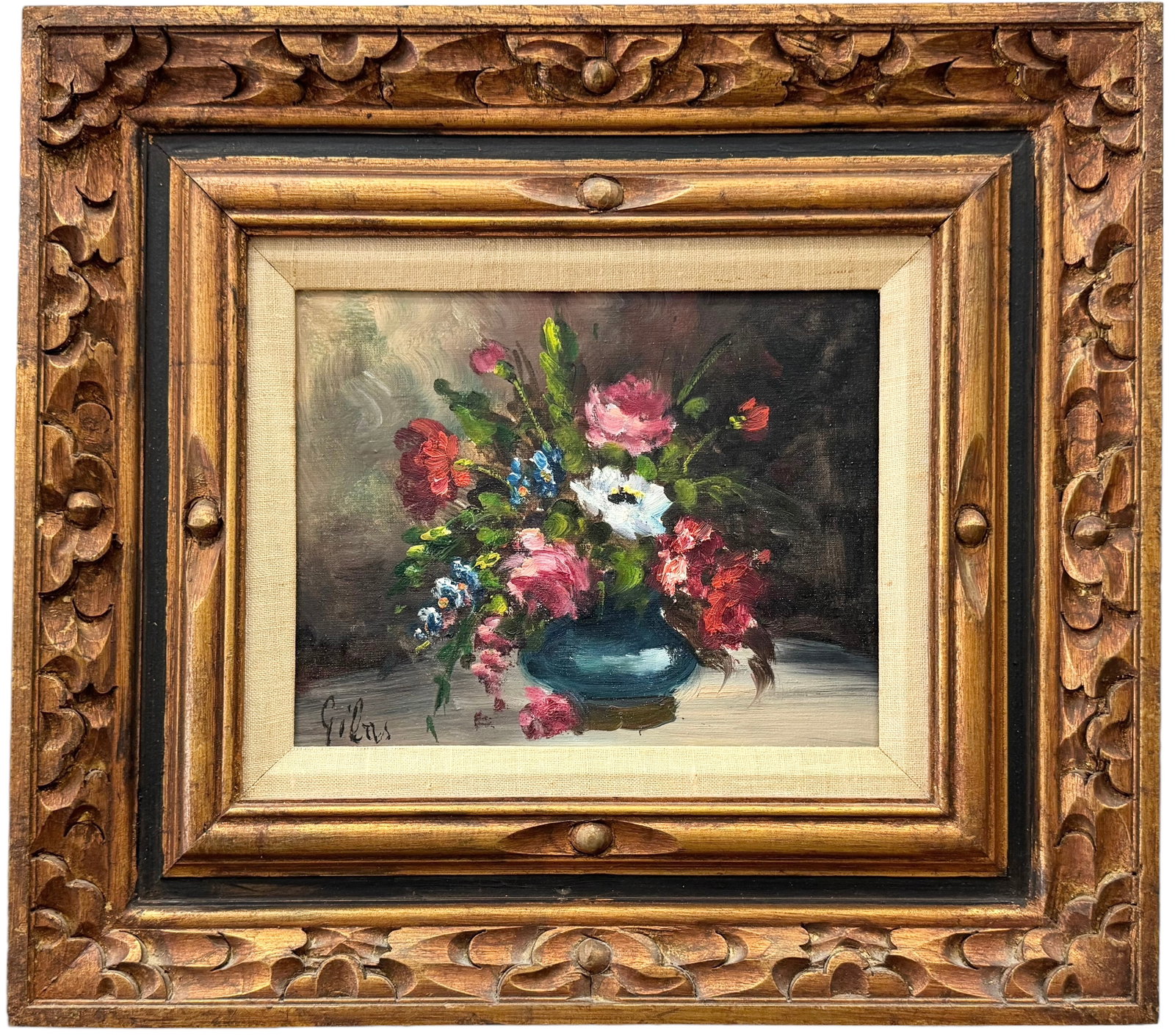 Vintage Impressionist Still Life Of Flowers Illegible Signature Nicely Framed: Oil on canvas 10 x 8 in, 17.5 x 15.5 in (framed)