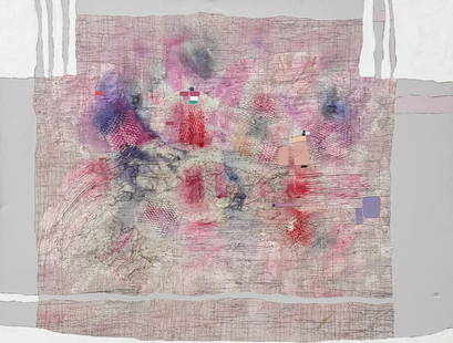 LEE BURR Monumental Mixed Media Collage Abstract Painting 88 x 68 in: Oil and collage on canvas 88 x 66 in