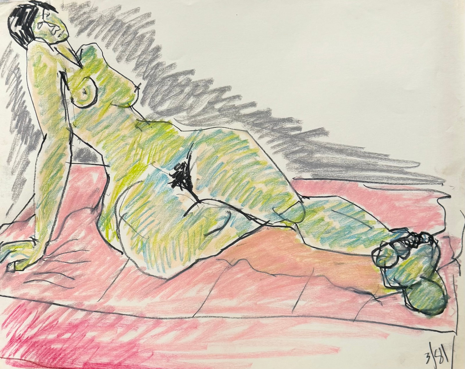 LARRY KESSLER (b. 1925, Florida) Nude: Mixed media on paper 17 x 14 in