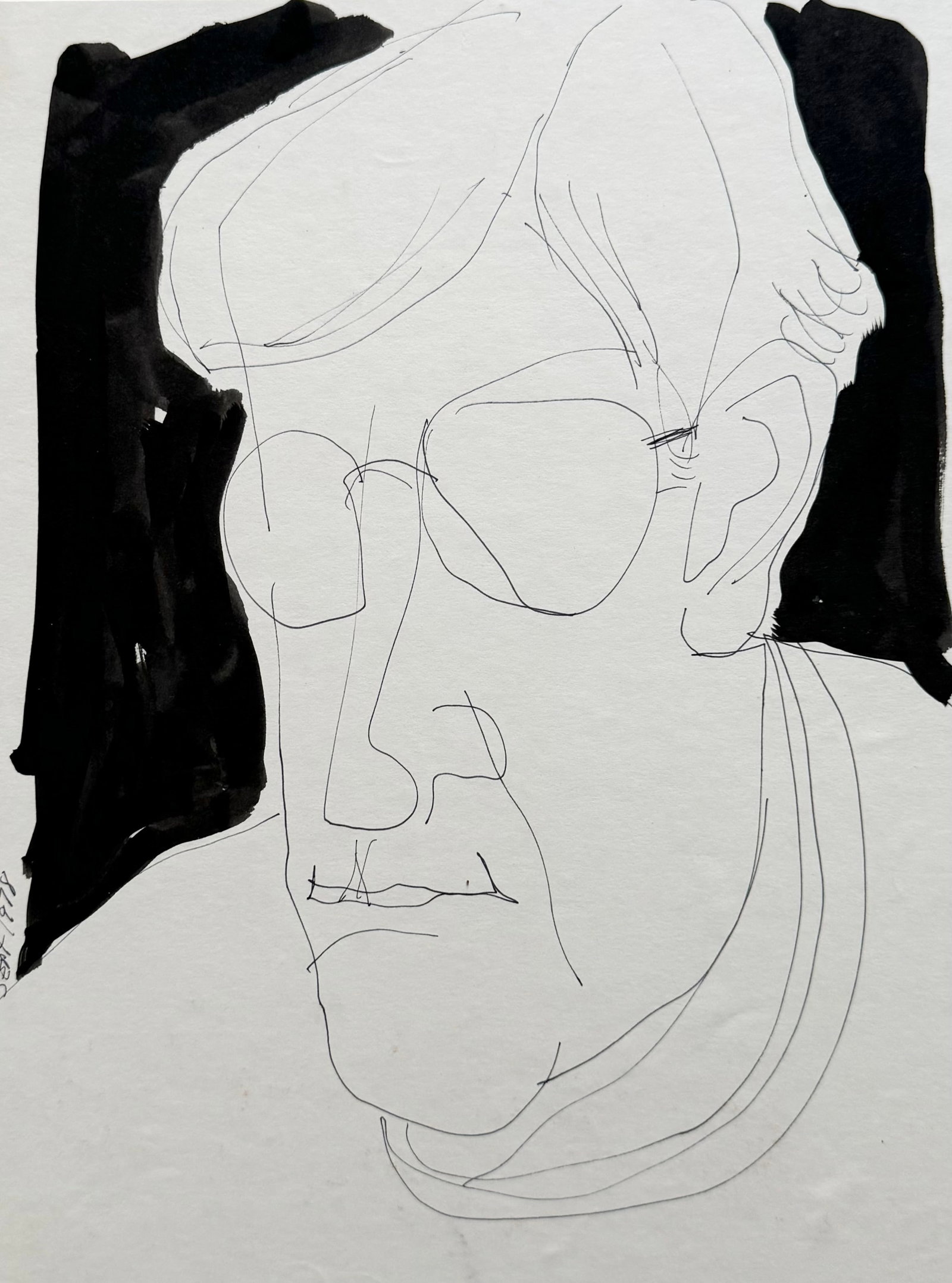 LARRY KESSLER (b. 1925, Florida) Portrait Of A Man: Ink on paper 12 x 9 in