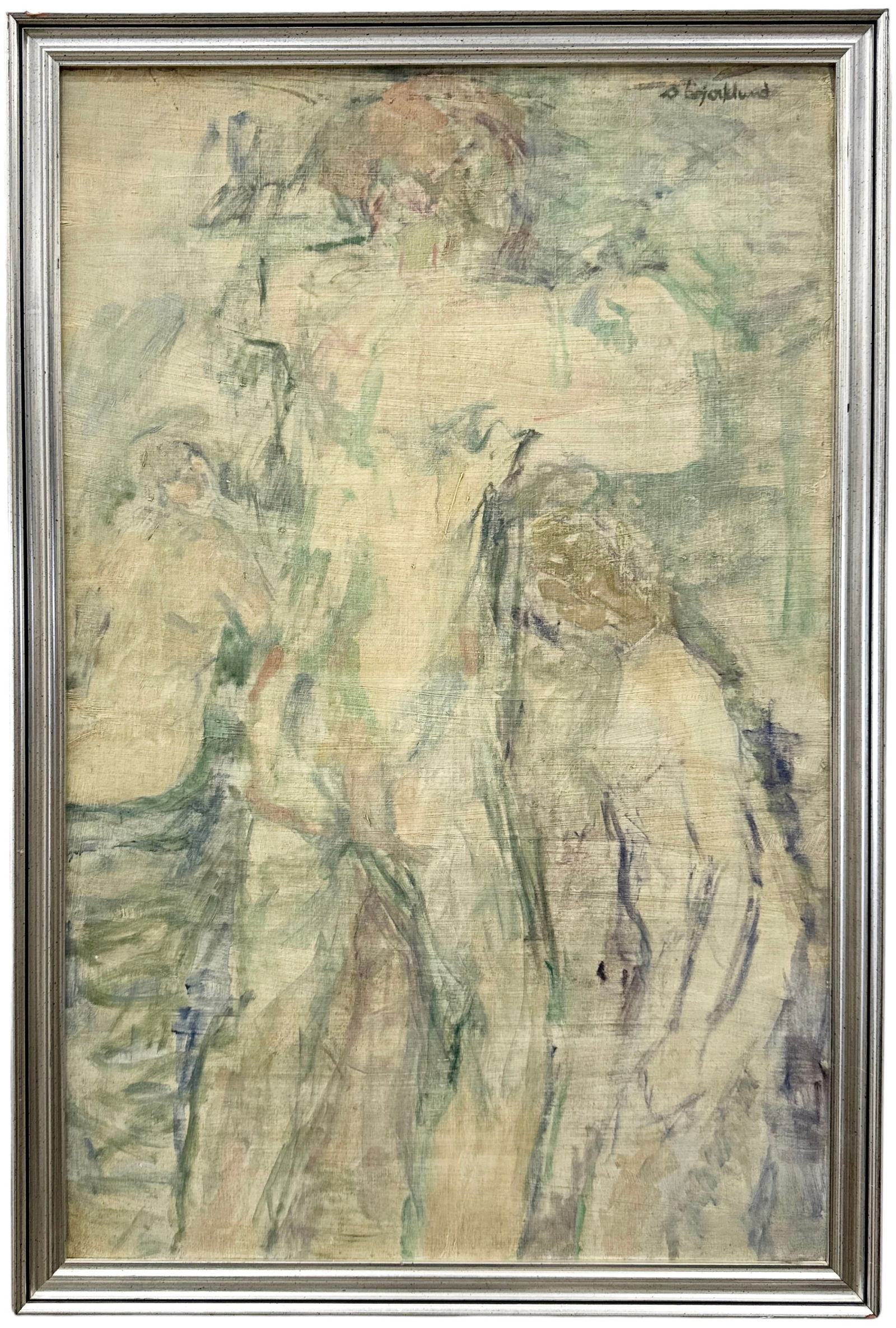 Large Mid-Century Modern Swedish School Abstract w/ Figures Signed Bjorklund (1 of 3)