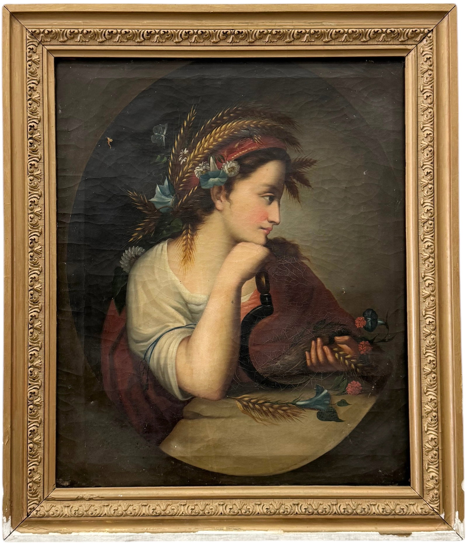Italian School 19th Century Portrait Oil Painting On Canvas: Oil on canvas 23 x 19 in, 27 x 23 in