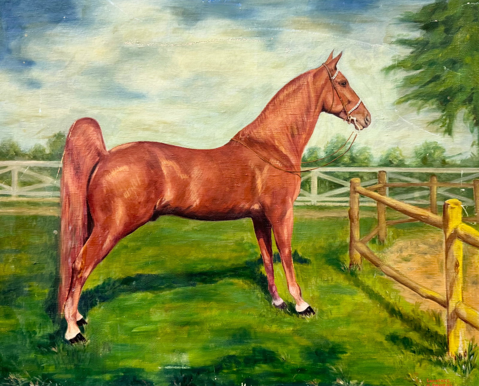 LAWRENCE GRACE 1940's American School Painting Of A Horse: Oil on canvas 32 x 26 in
