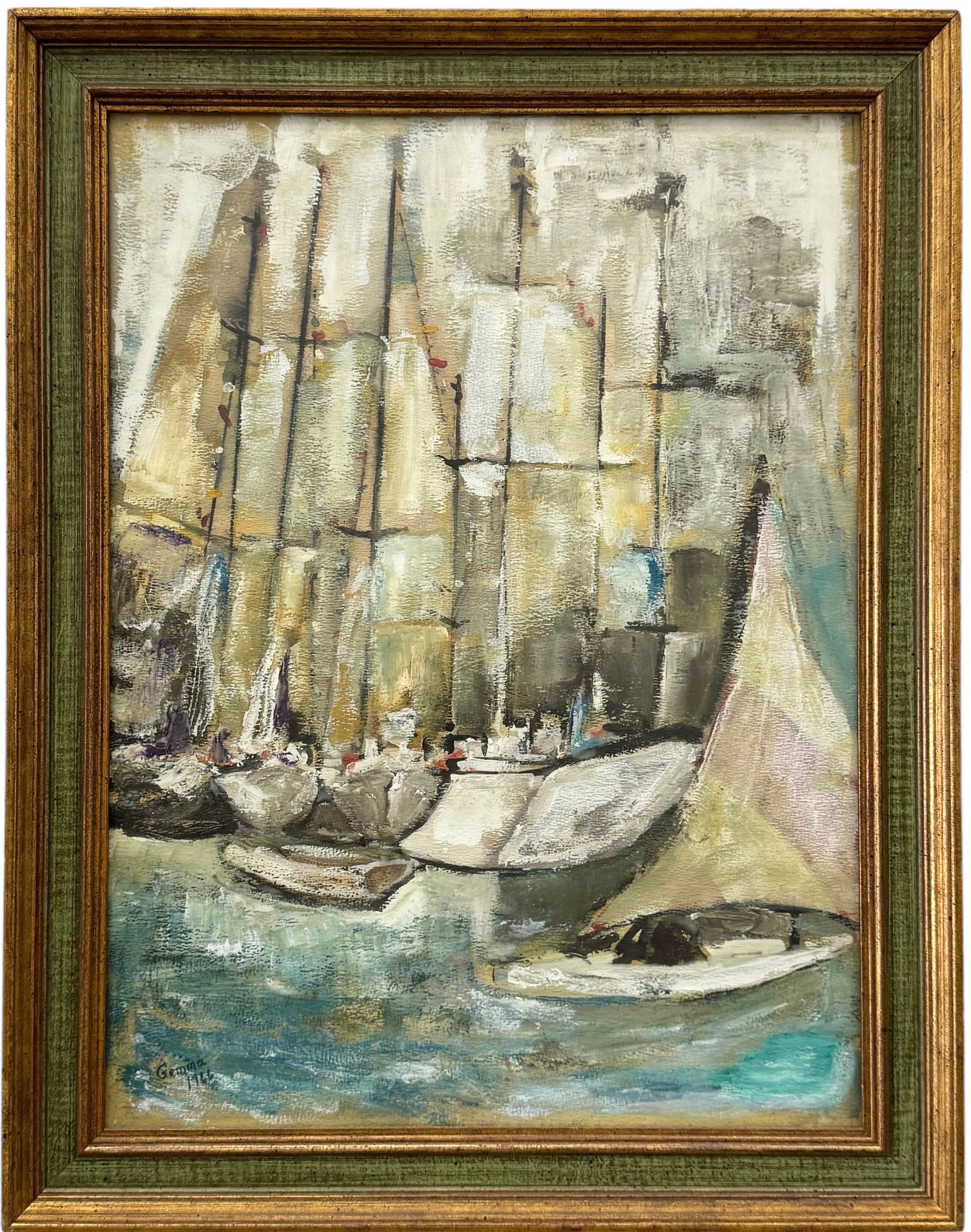 Mid-Century Italian School Modernist Harbor Scene Signed Gemma (1 of 3)