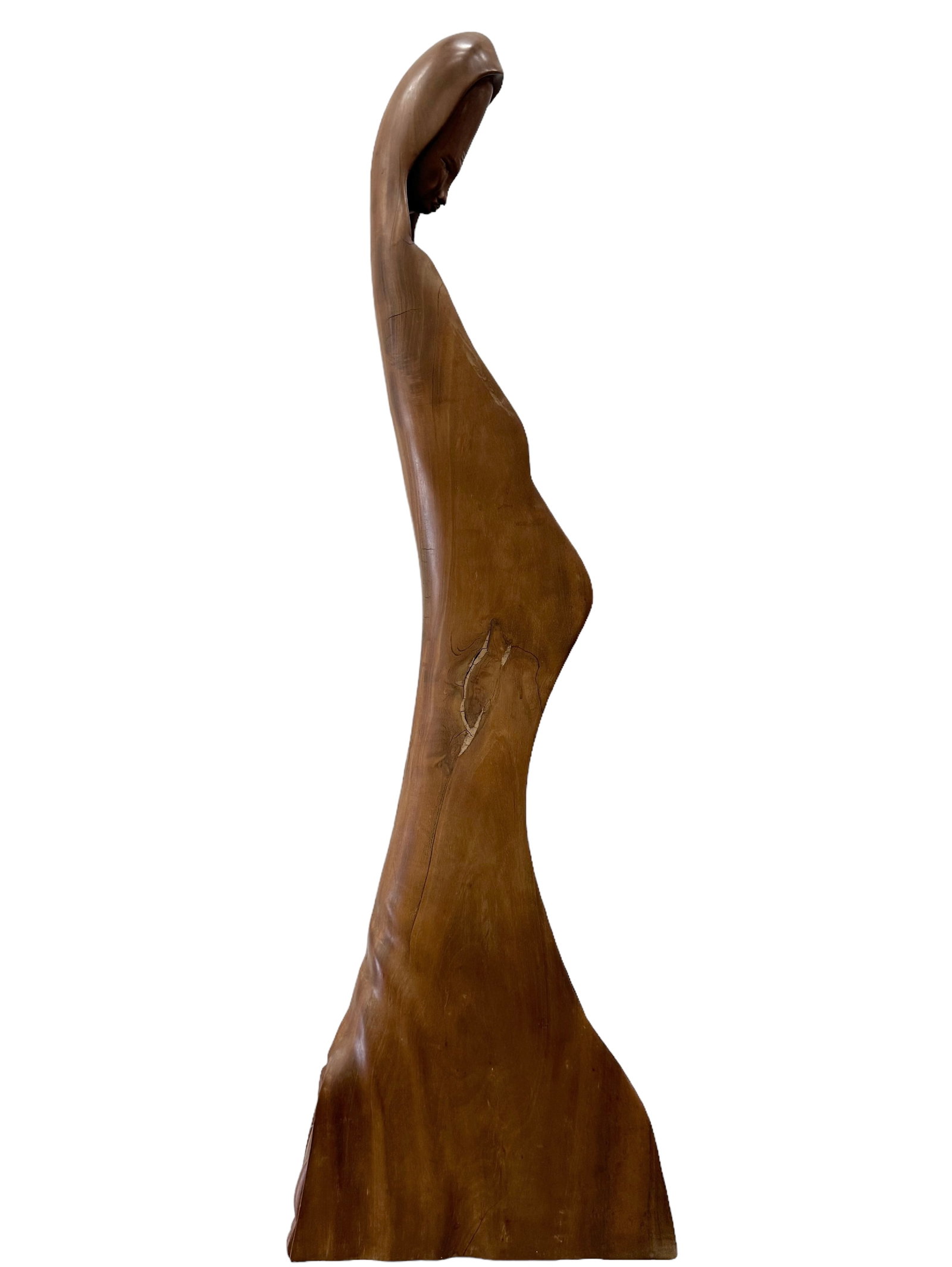 Large Mid-Century African School Wooden Sculpture Signed Anon On Base 42.5": 42.5 x 12.5 x 5 in