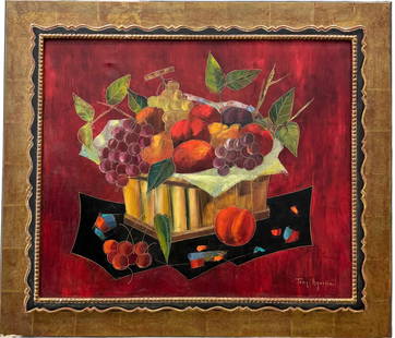 TONY AGOSTINI (1916-1990, Italian) Still Life "Les Fruits Nouverux", Painted In Paris: Oil on canvas 21.5 x 18.5 in, 27 x 24 in (framed)